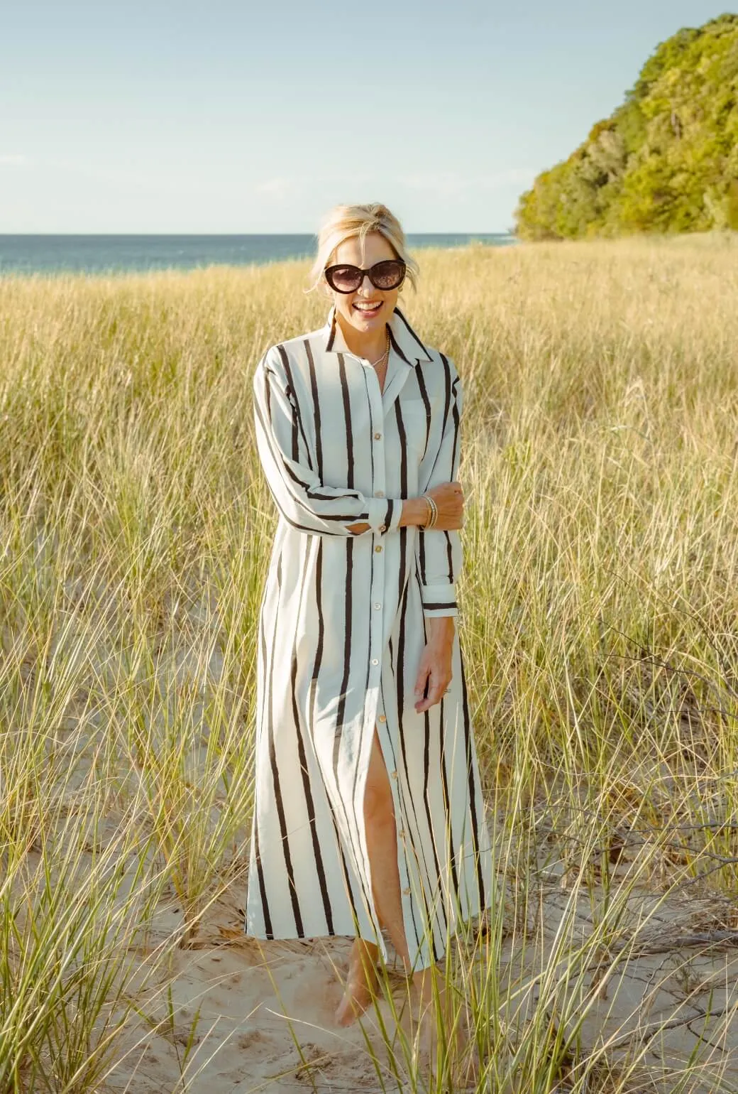 Midi Boyfriend Shirtdress - Black and White Painter Stripe fun mode
