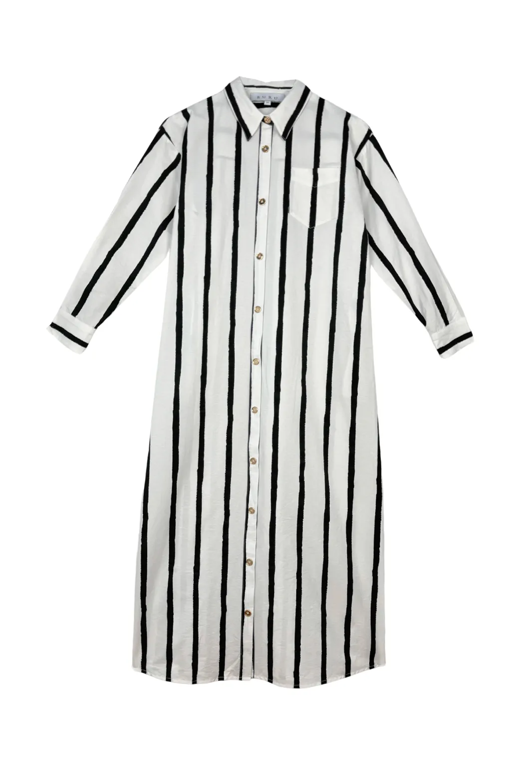 Midi Boyfriend Shirtdress - Black and White Painter Stripe dress up