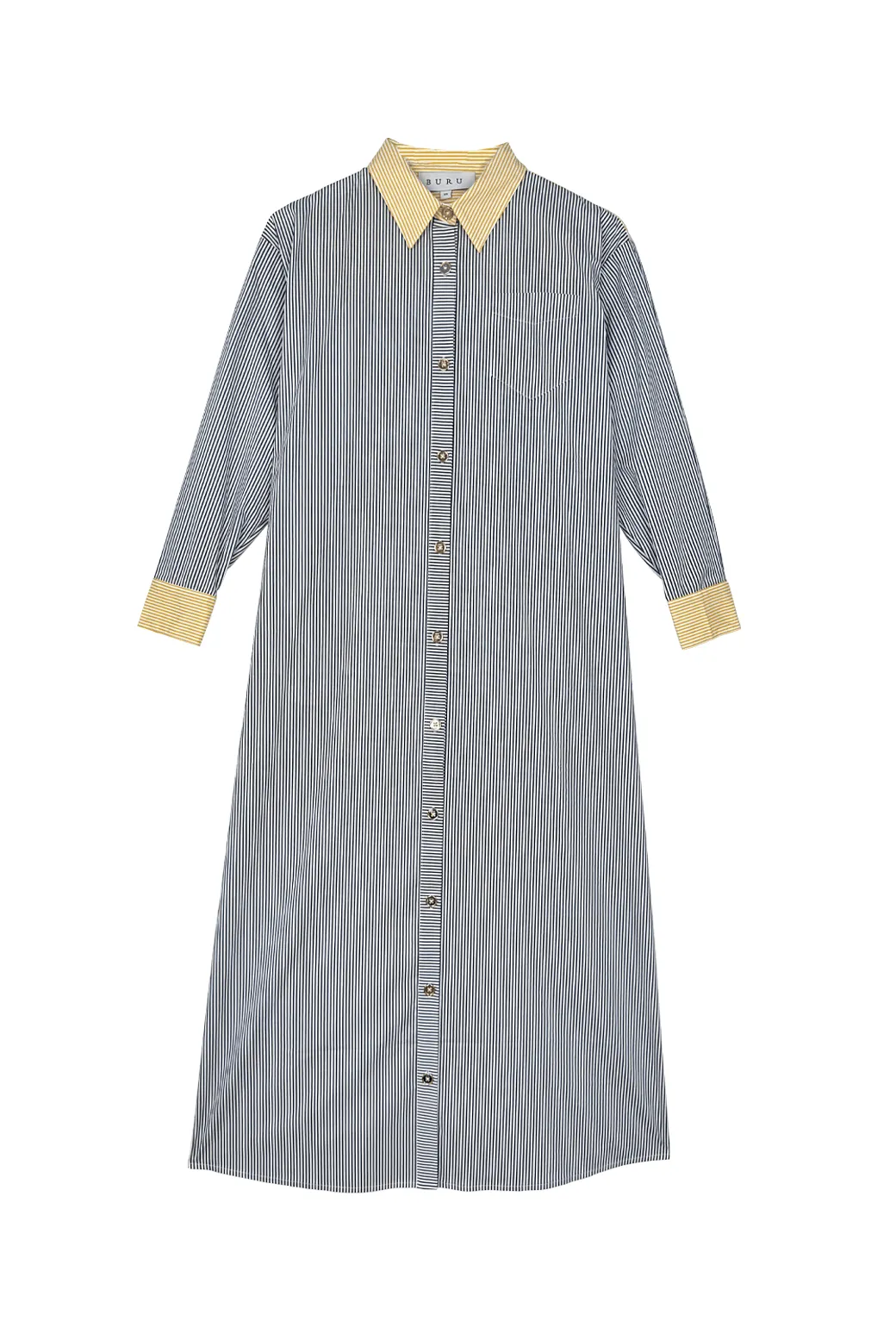 Midi Boyfriend Shirtdress - Blue and Yellow Stripe dreamy vibe