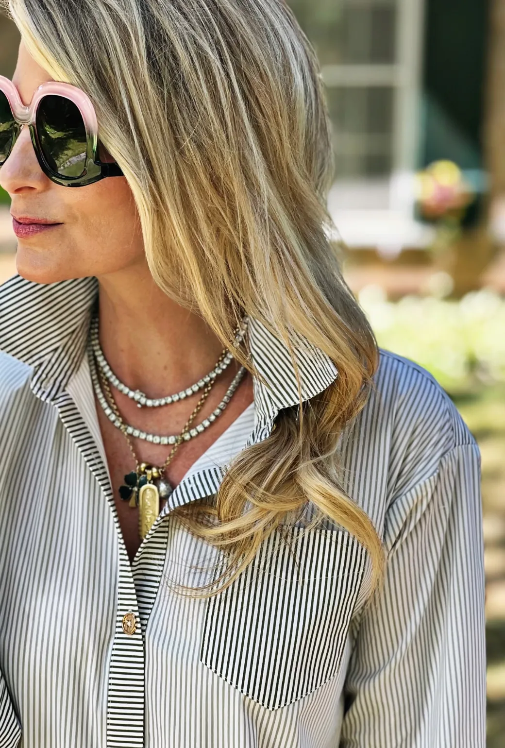 Midi Boyfriend Shirtdress - Olive Stripe skin friendly