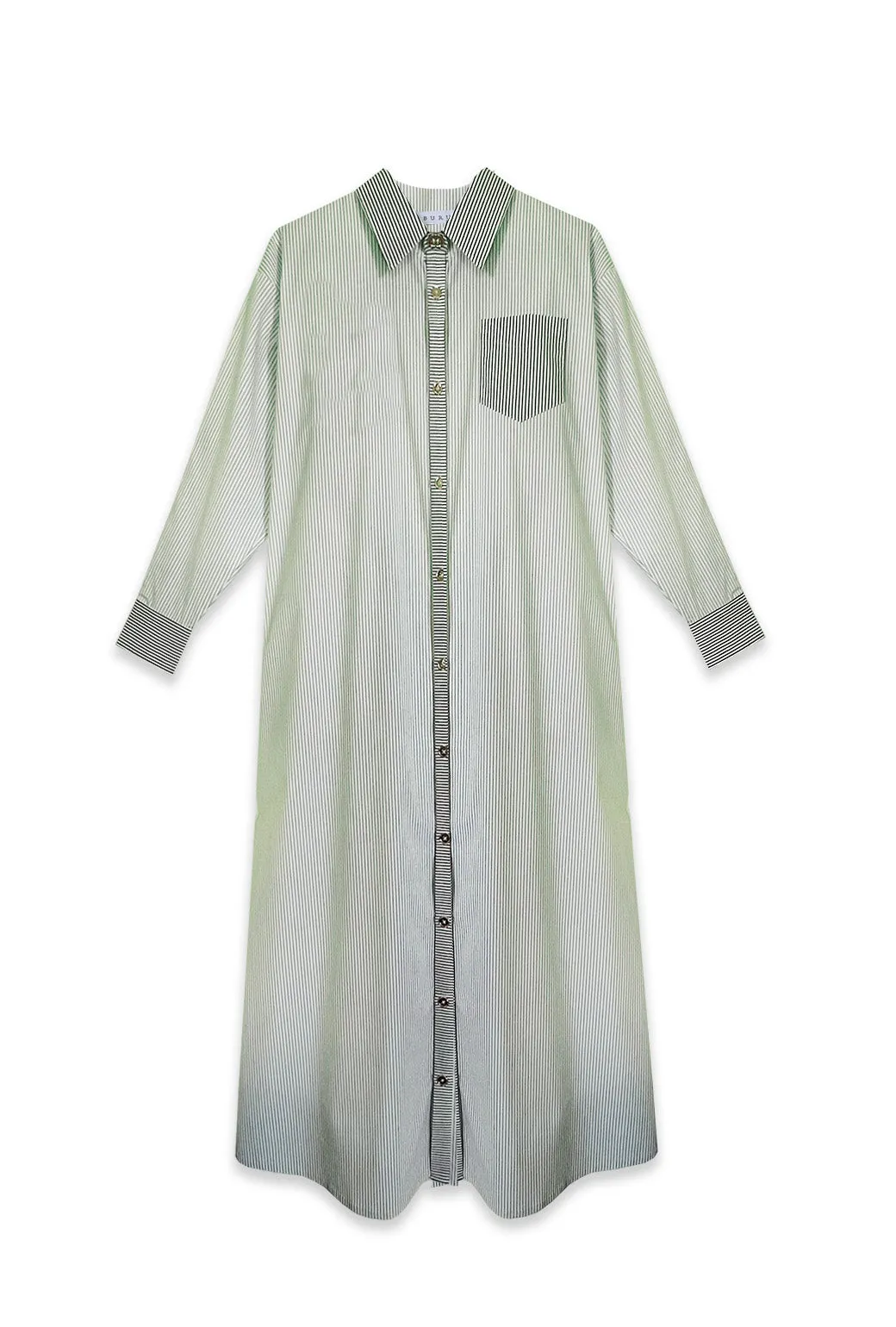 Midi Boyfriend Shirtdress - Olive Stripe modern beauty