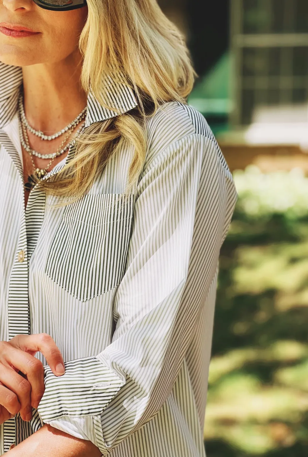 Midi Boyfriend Shirtdress - Olive Stripe retro charm