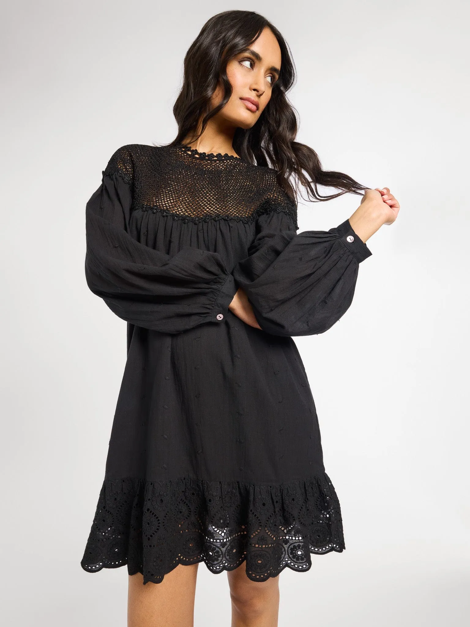 Mirella Crochet Dress in Black comfy glow