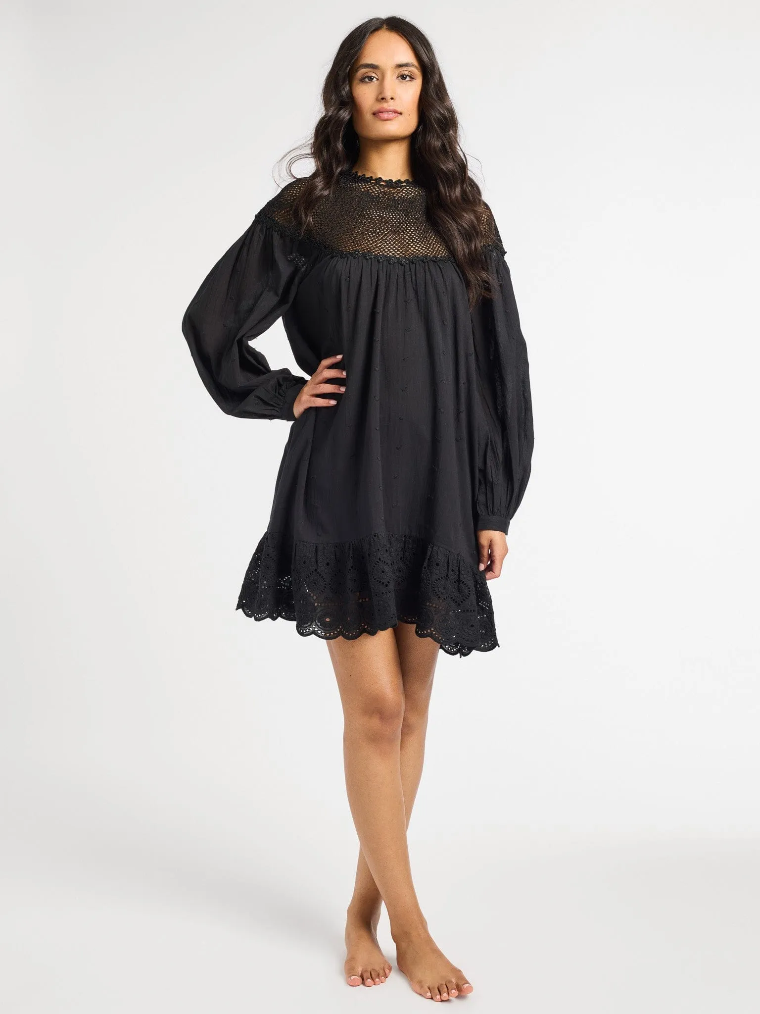 Mirella Crochet Dress in Black soft luxe