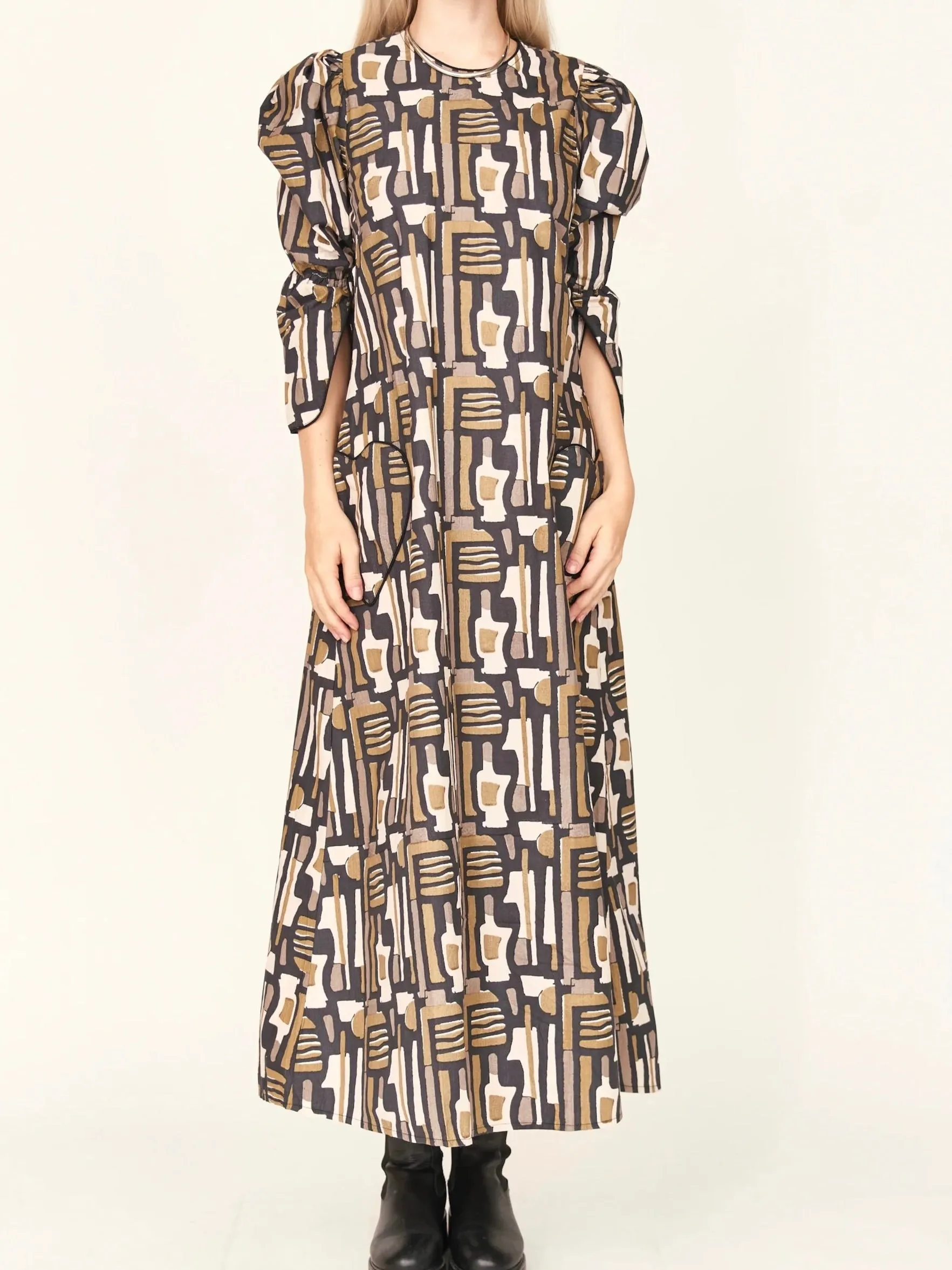 Mirth Cassis Dress in Olive Labyrinth soft layers