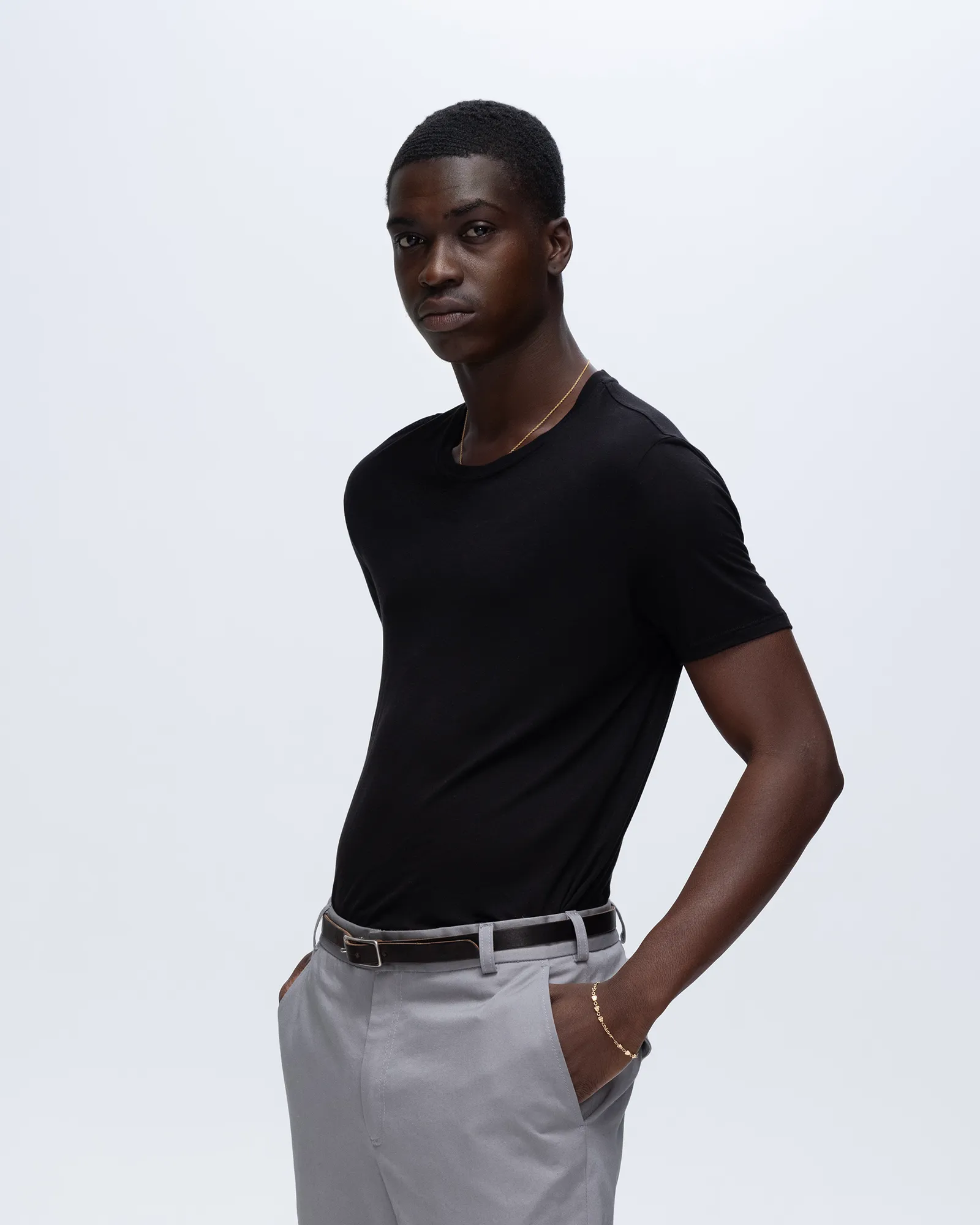 Modal Jersey Crew Neck Tee - Black go casual