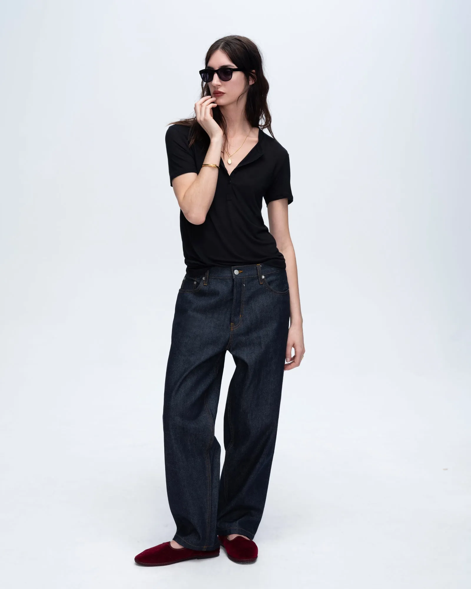 Modal Jersey Short Sleeve Henley - Black creative cut