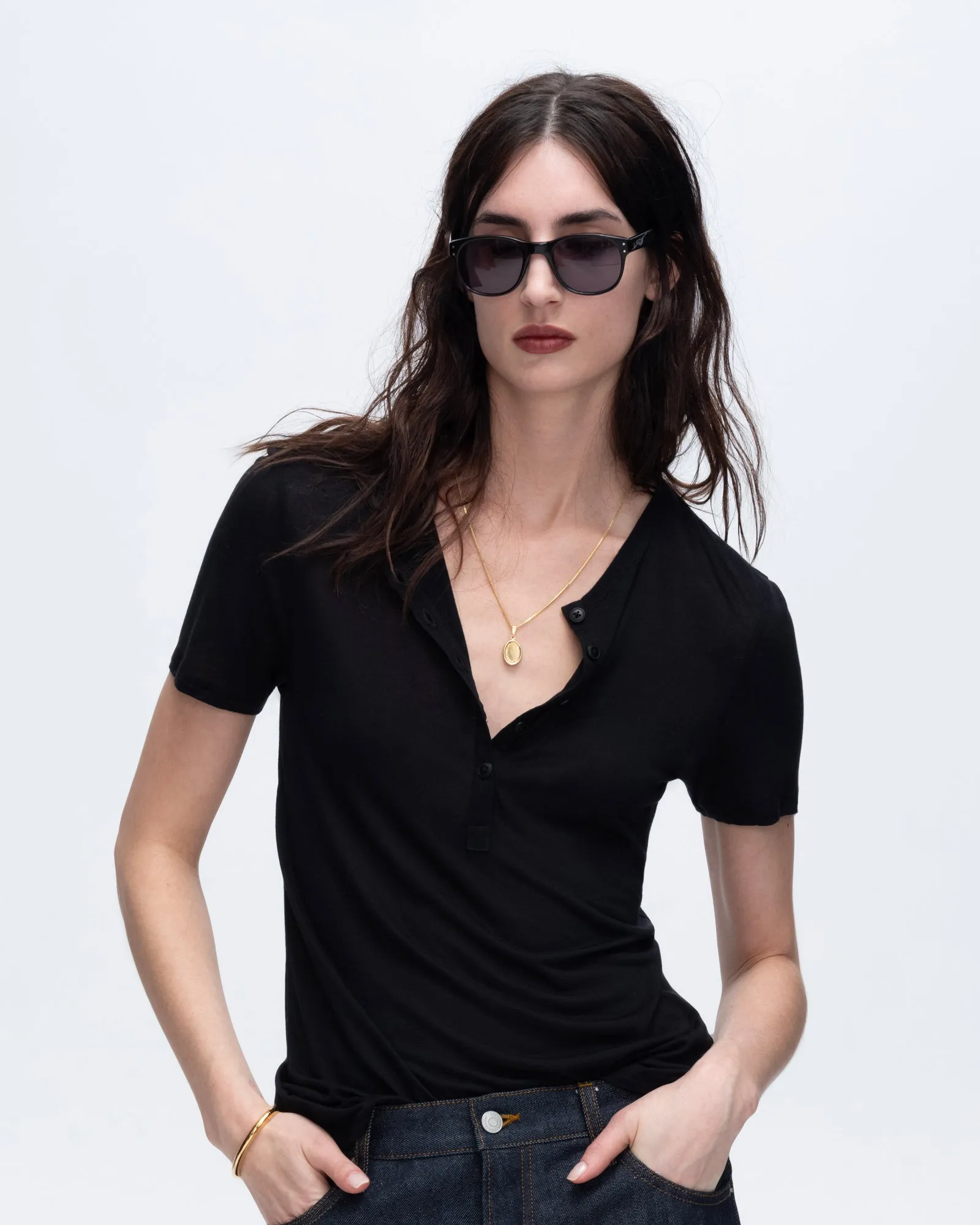 Modal Jersey Short Sleeve Henley - Black fashion essential