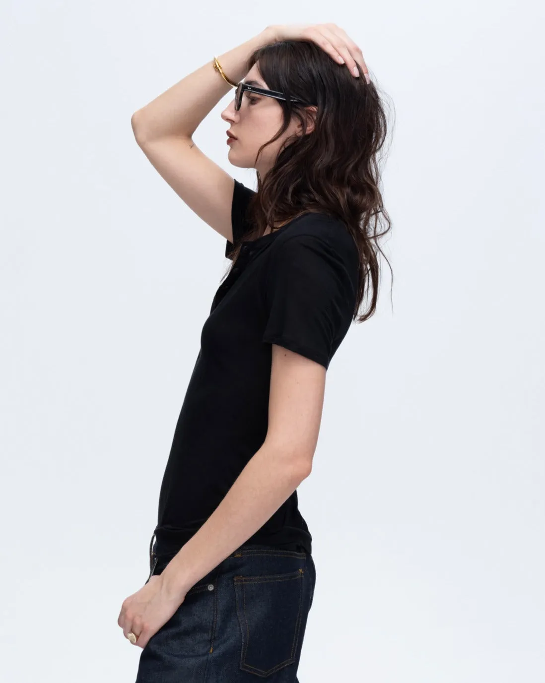 Modal Jersey Short Sleeve Henley - Black fit mood