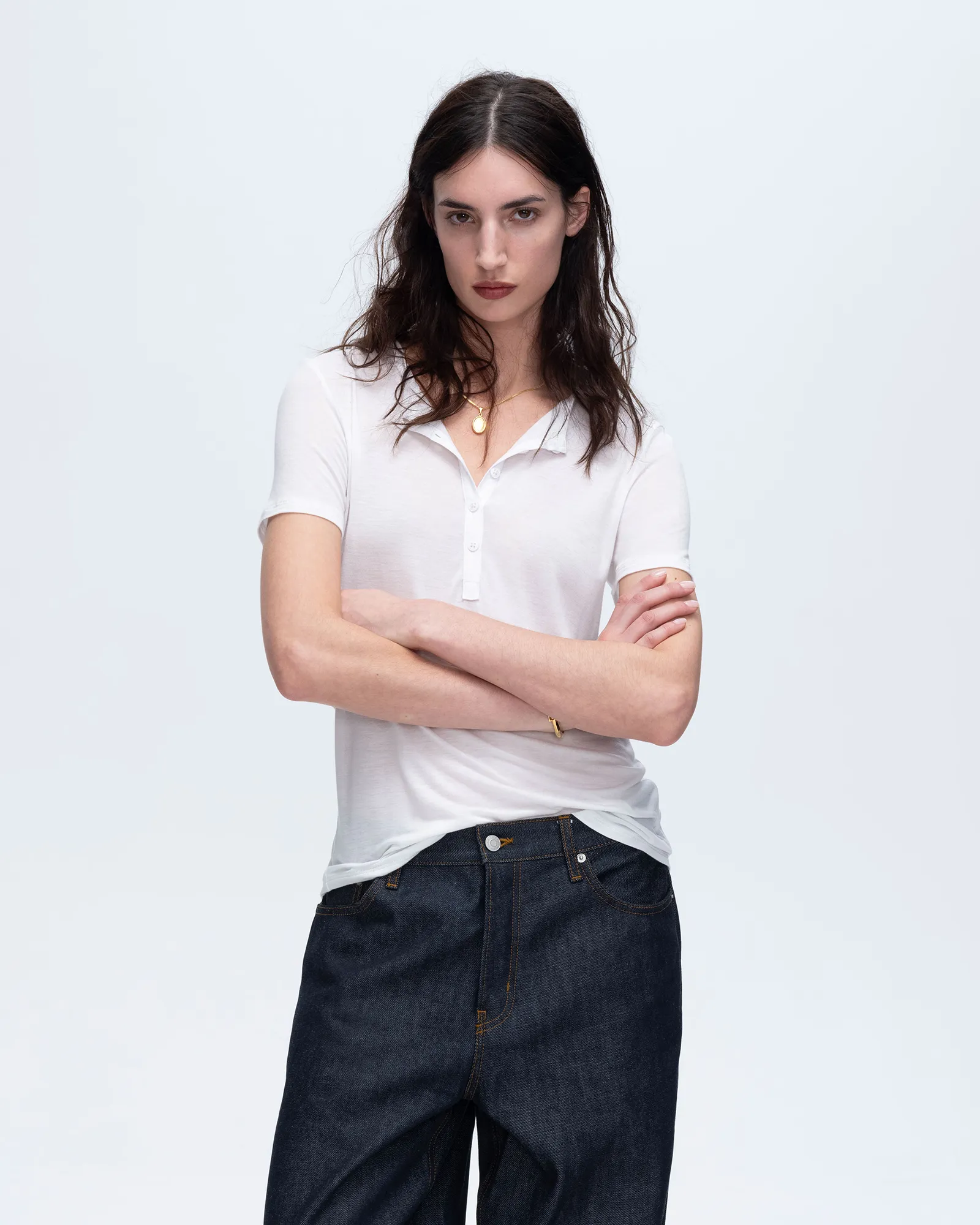 Modal Jersey Short Sleeve Henley - White daily charm