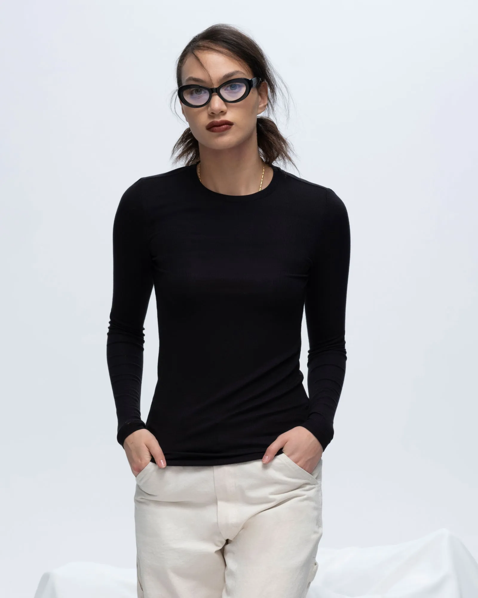 Modal Rib Long Sleeve Crew - Black chill gear
