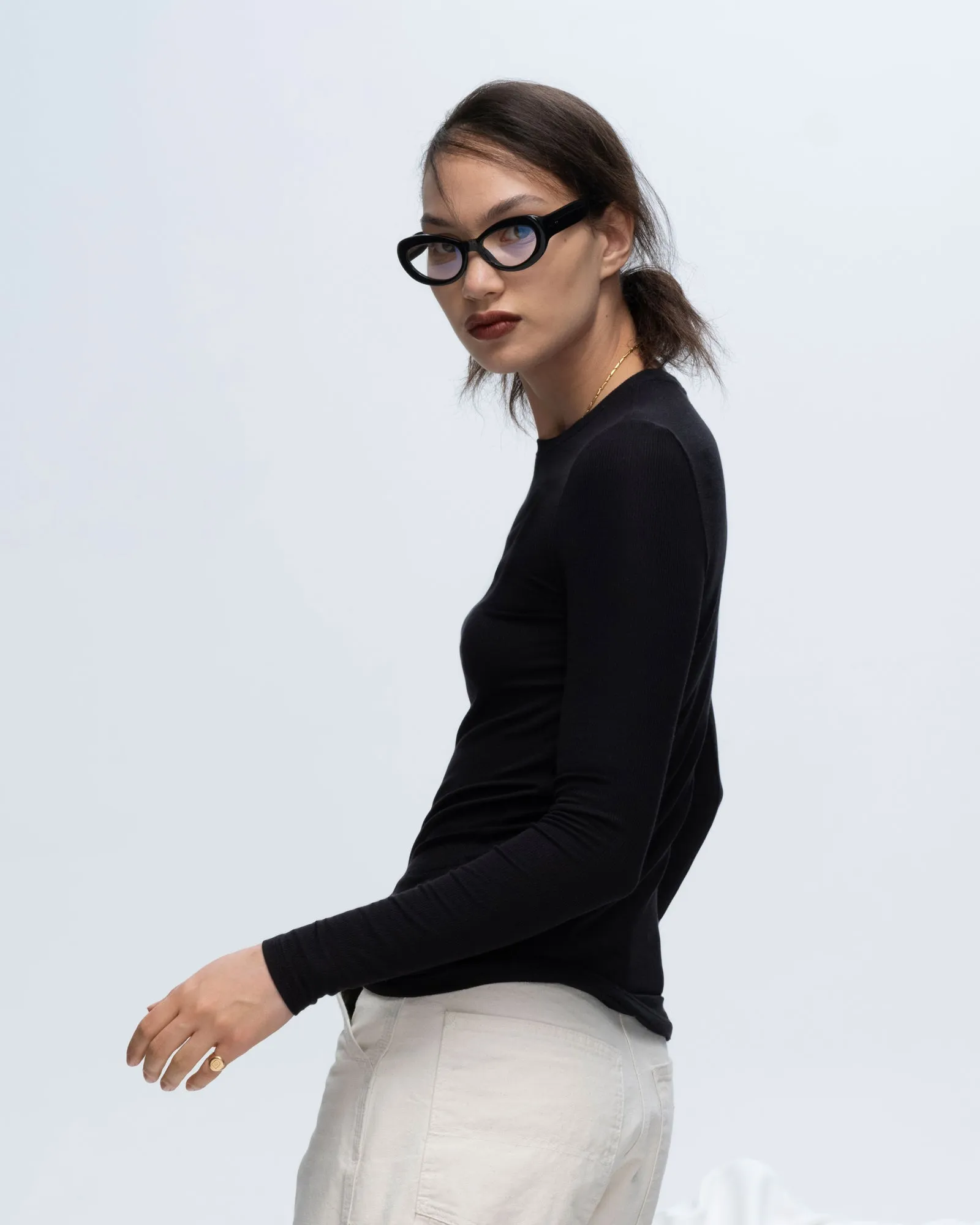 Modal Rib Long Sleeve Crew - Black daily outfit