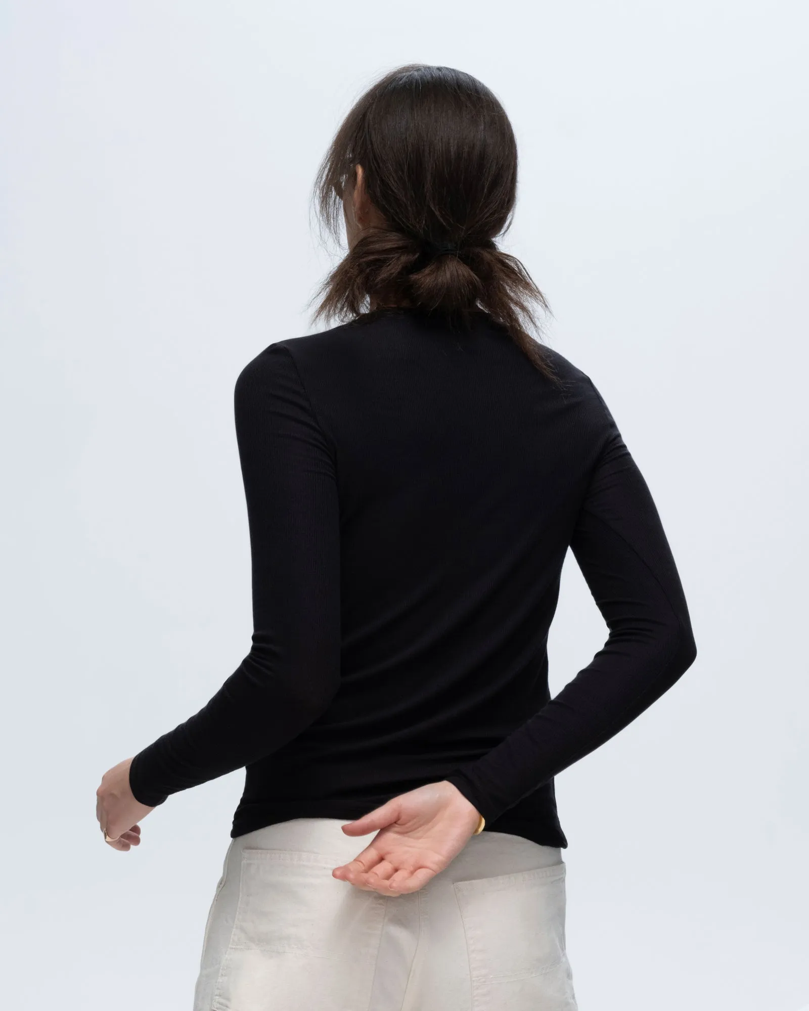 Modal Rib Long Sleeve Crew - Black daily charm
