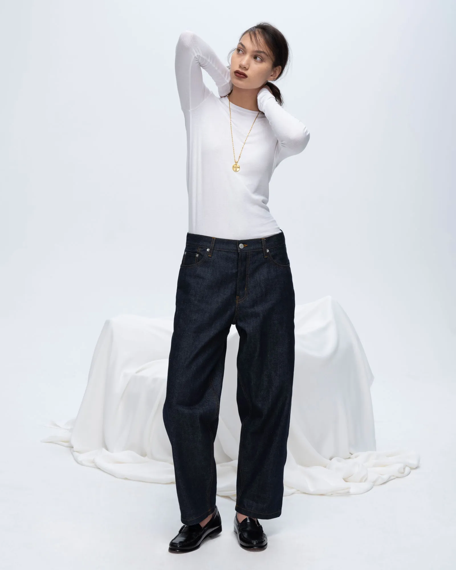 Modal Rib Long Sleeve Crew - White city breeze