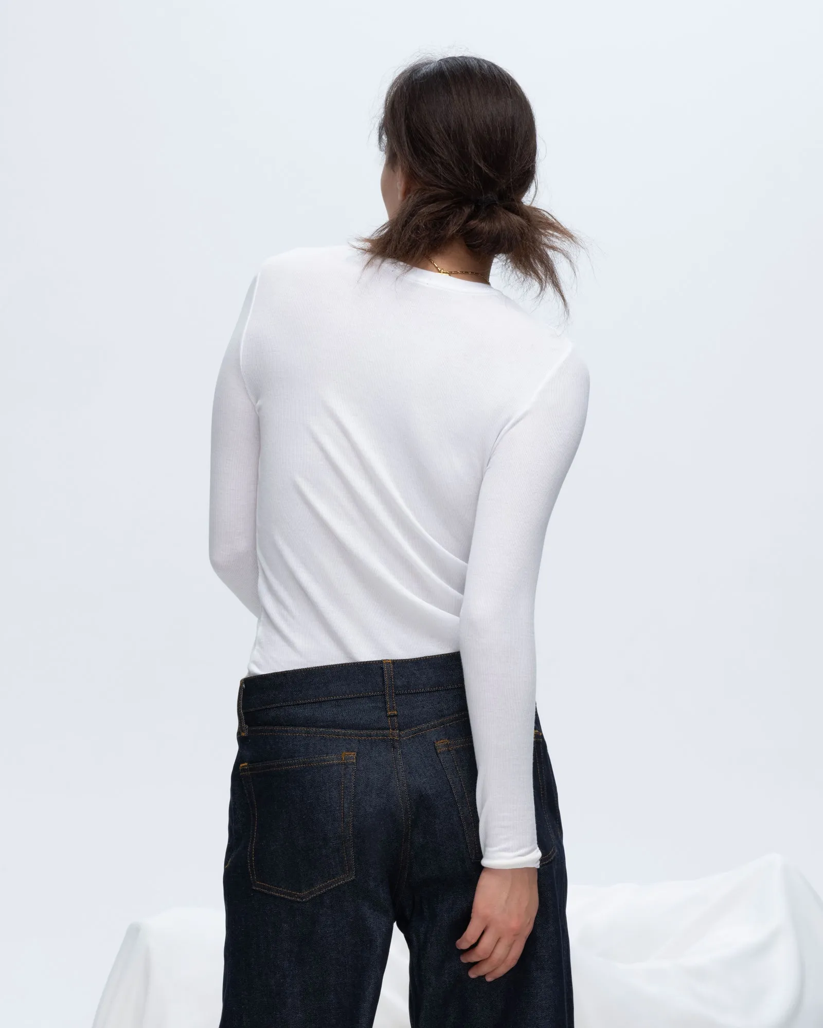 Modal Rib Long Sleeve Crew - White street dream