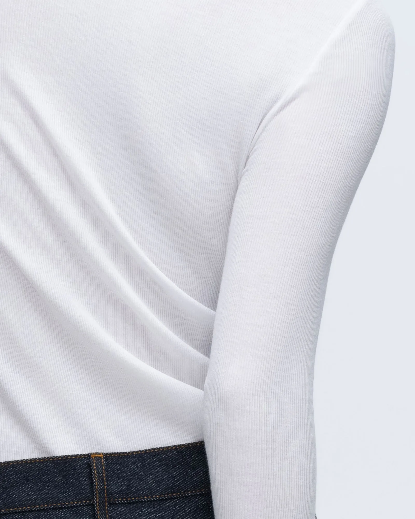 Modal Rib Long Sleeve Crew - White relax style