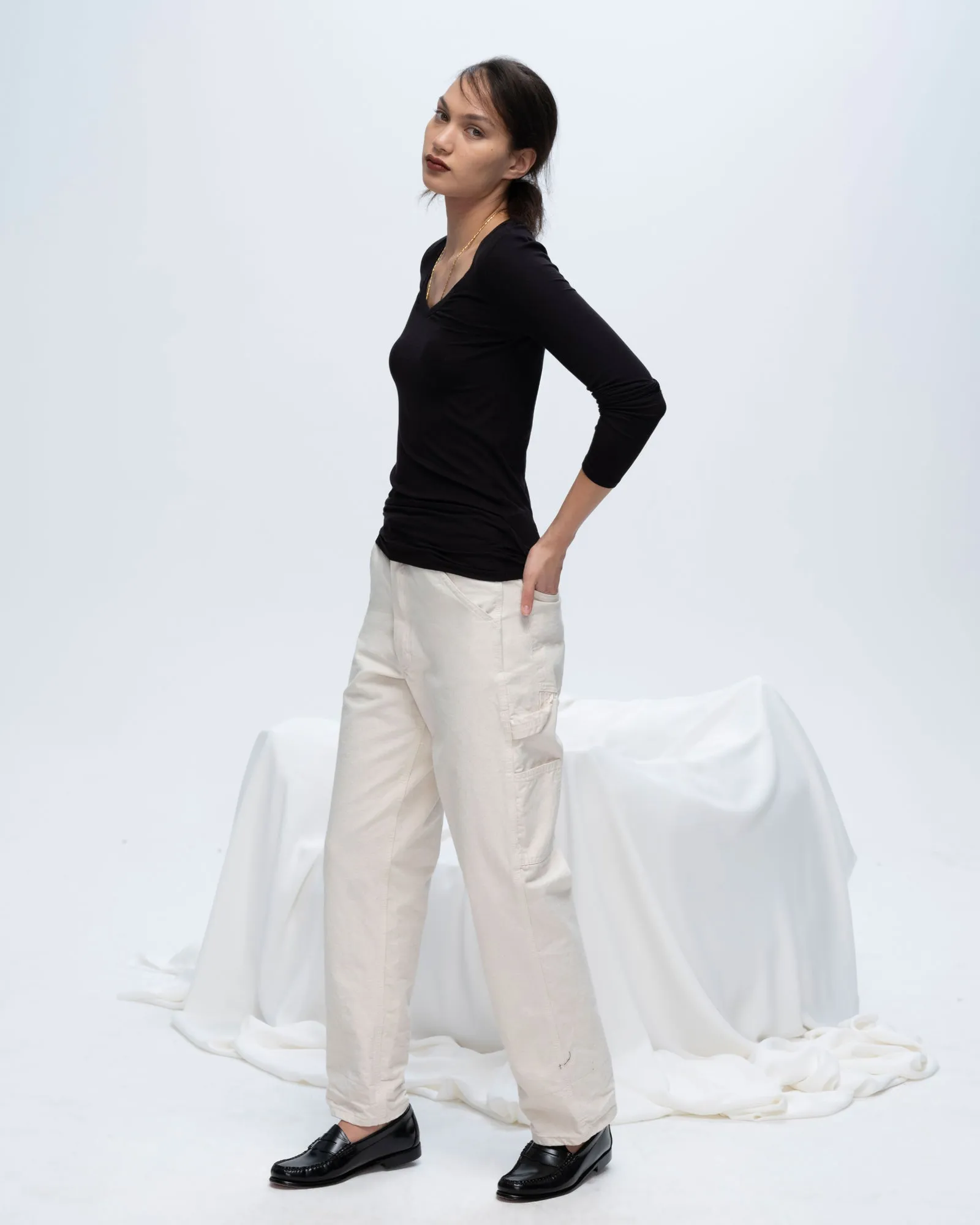 Modal Rib Long Sleeve V-Neck Tee - Black air breeze
