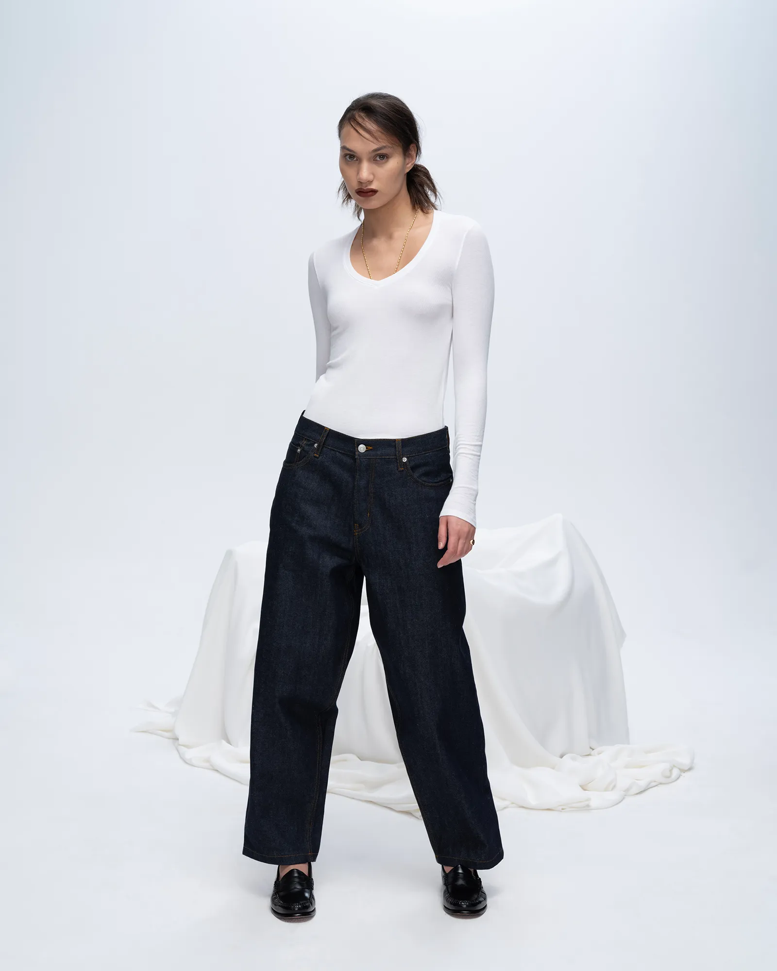 Modal Rib Long Sleeve V-Neck Tee - White cozy chic