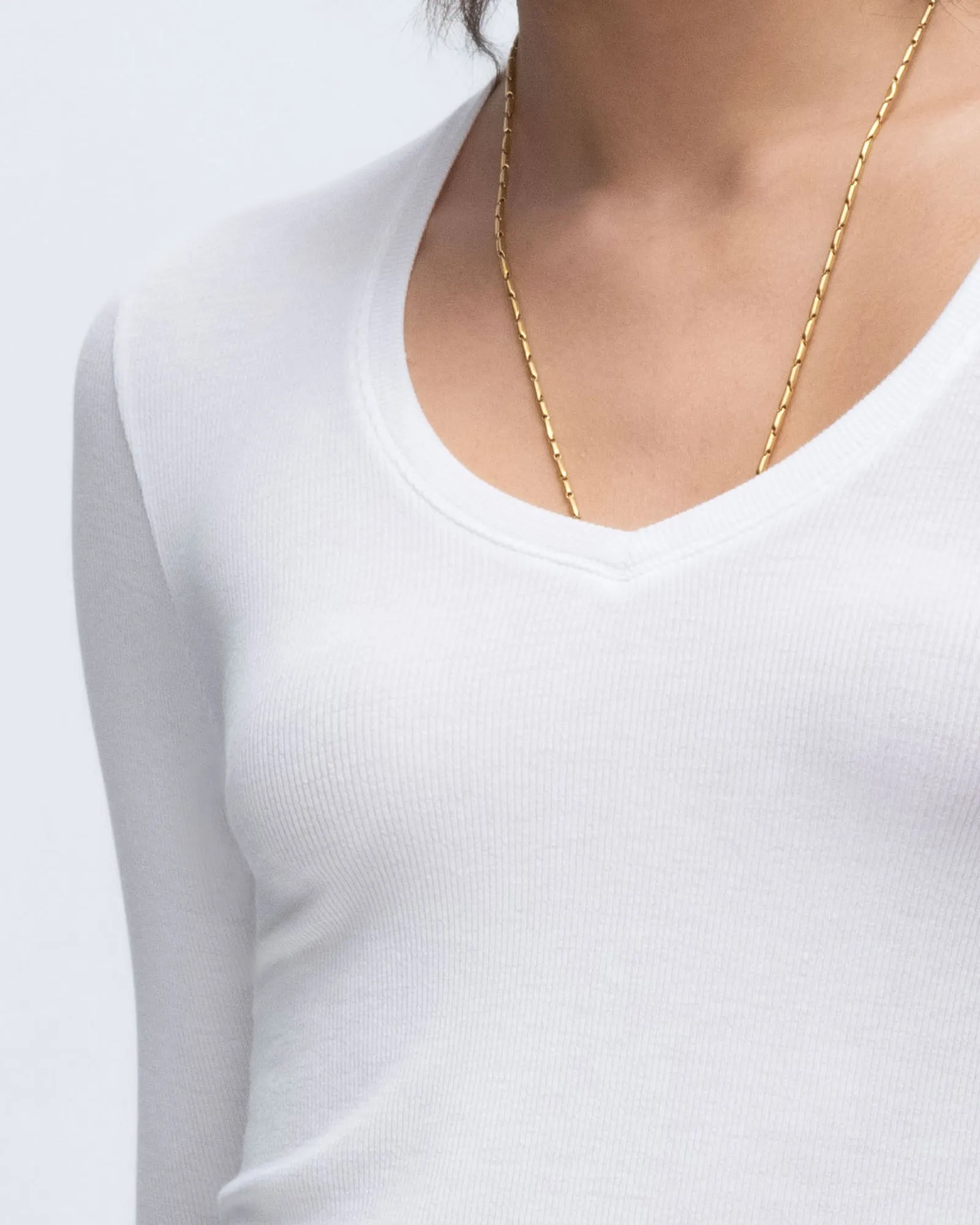 Modal Rib Long Sleeve V-Neck Tee - White subtle edge