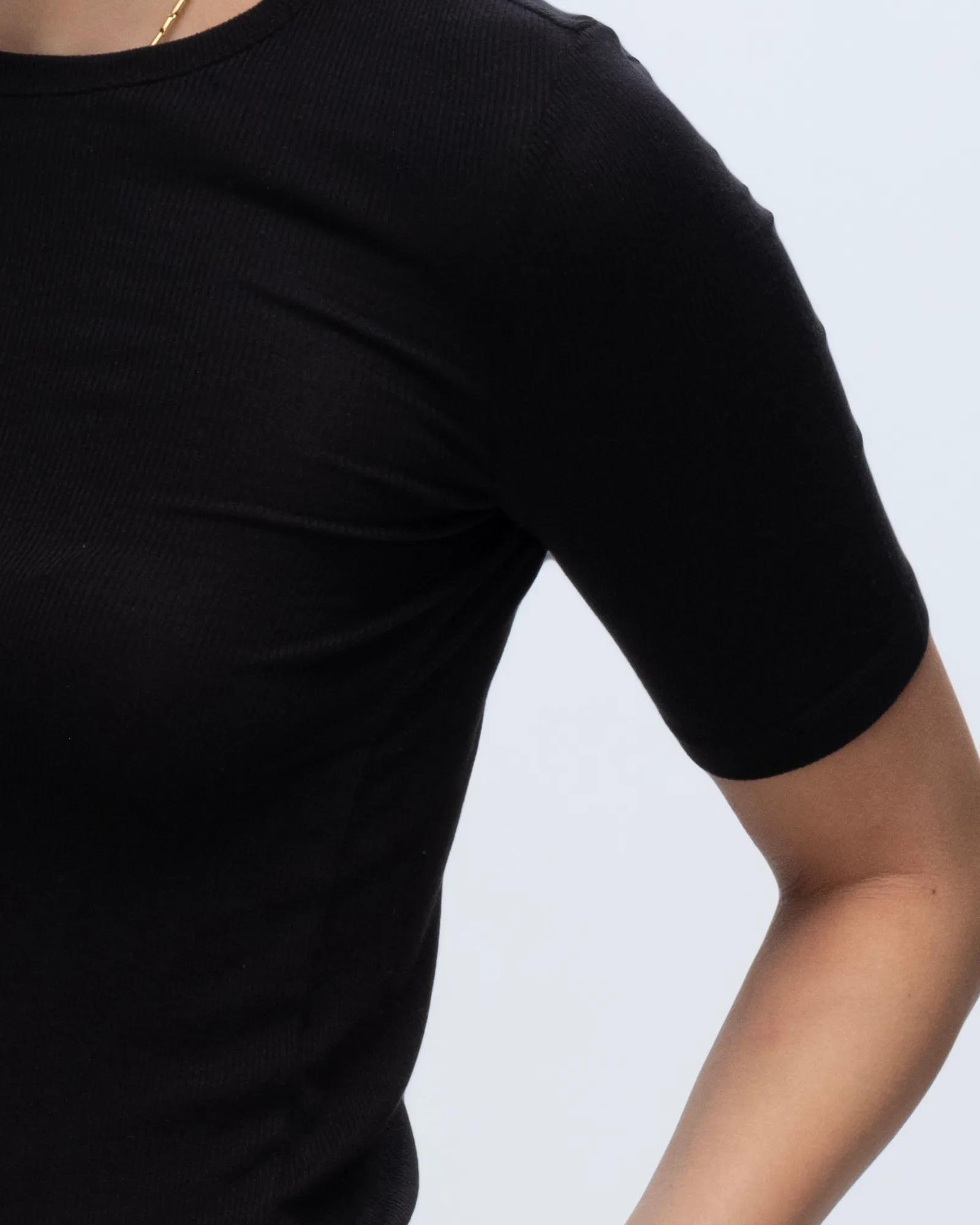 Modal Rib Short Sleeve Crew Neck Tee - Black fashion essential