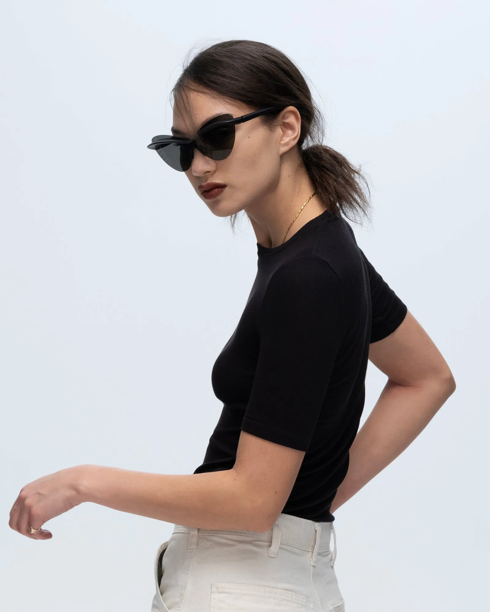 Modal Rib Short Sleeve Crew Neck Tee - Black midseason pick