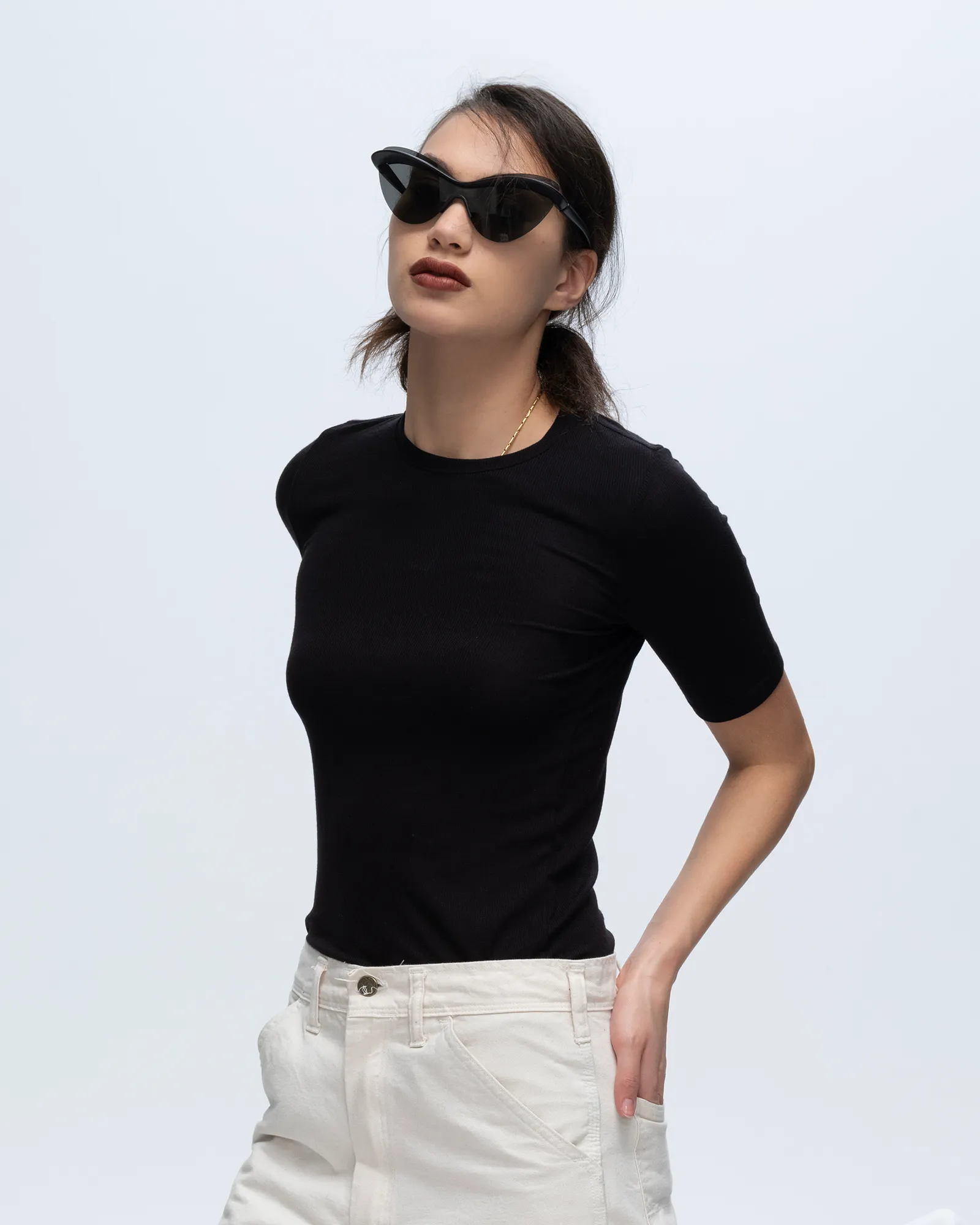 Modal Rib Short Sleeve Crew Neck Tee - Black neutral vibe