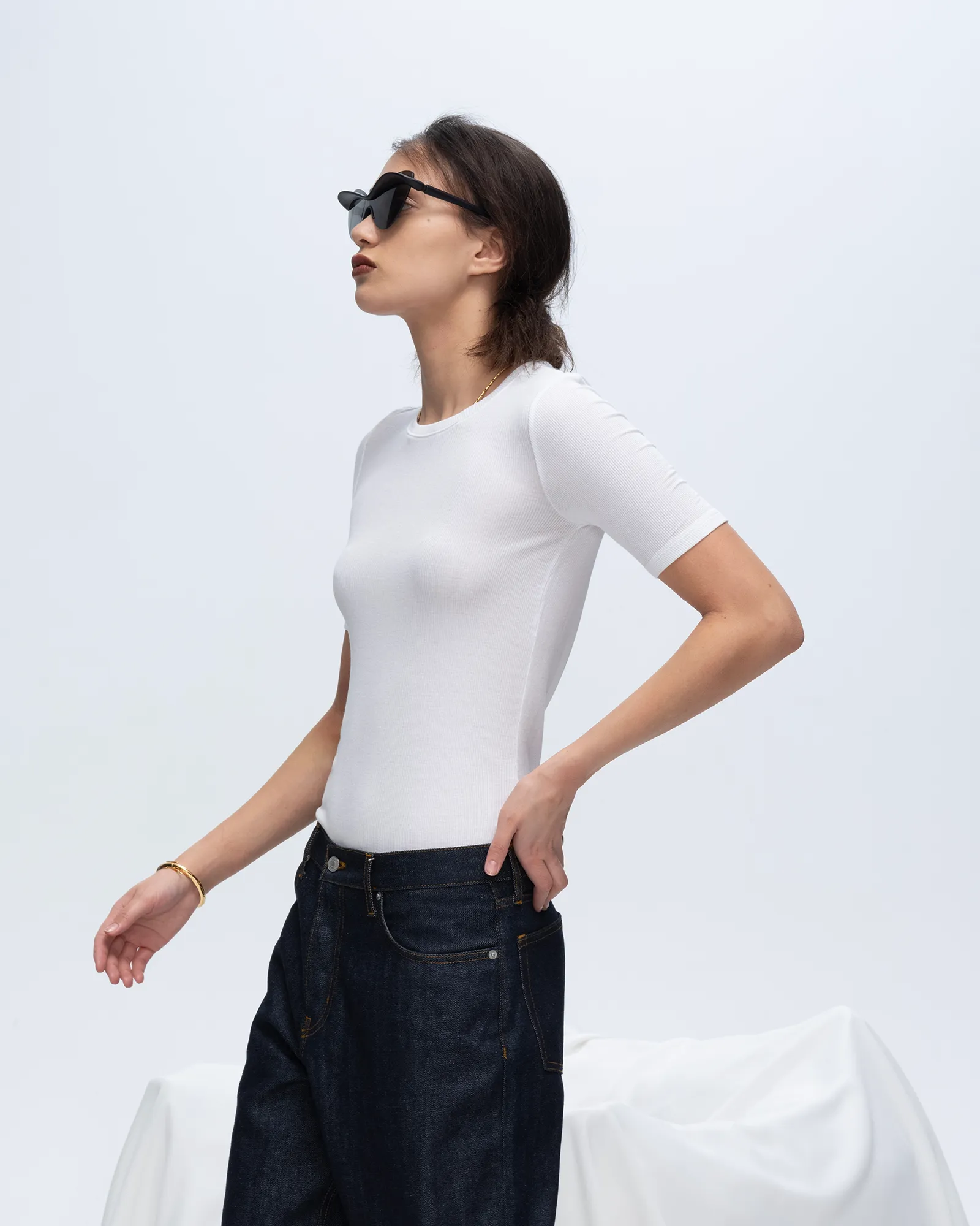 Modal Rib Short Sleeve Crew Neck Tee - White chill core