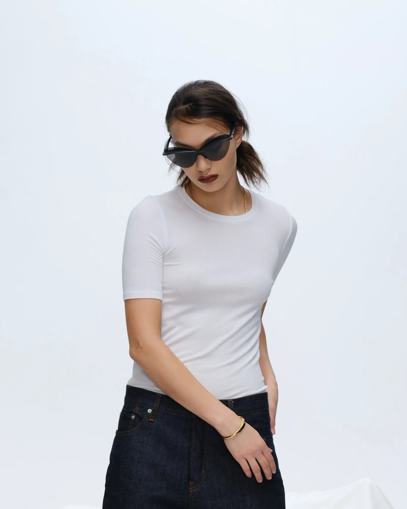 Modal Rib Short Sleeve Crew Neck Tee - White unisex choice