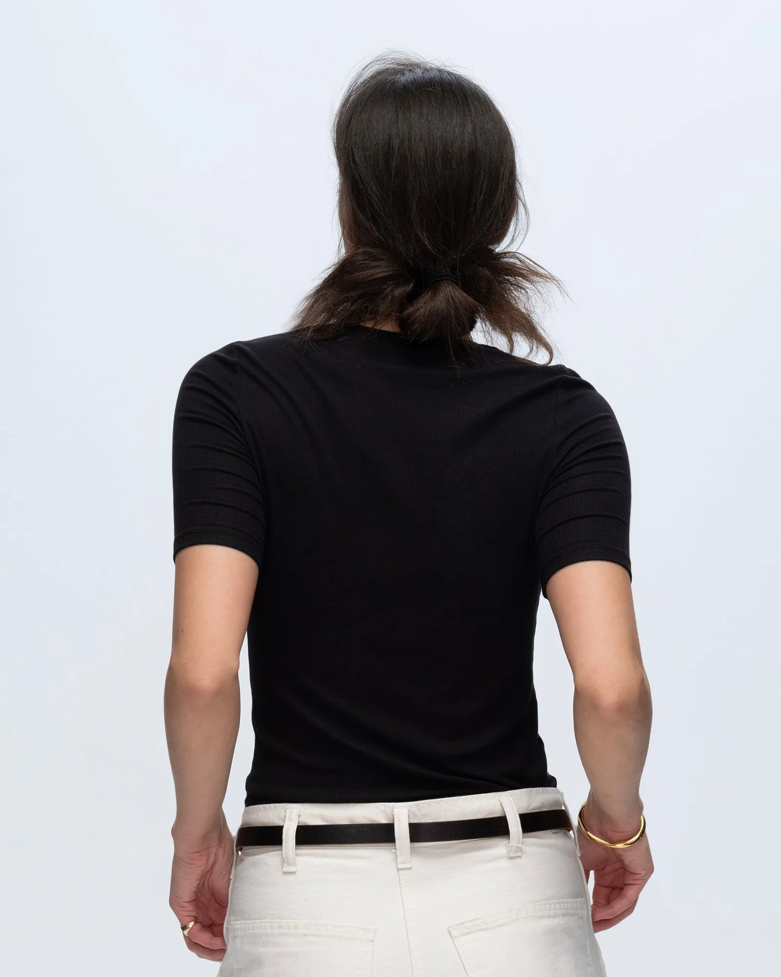 Modal Rib Short Sleeve V-Neck Tee - Black spring fresh