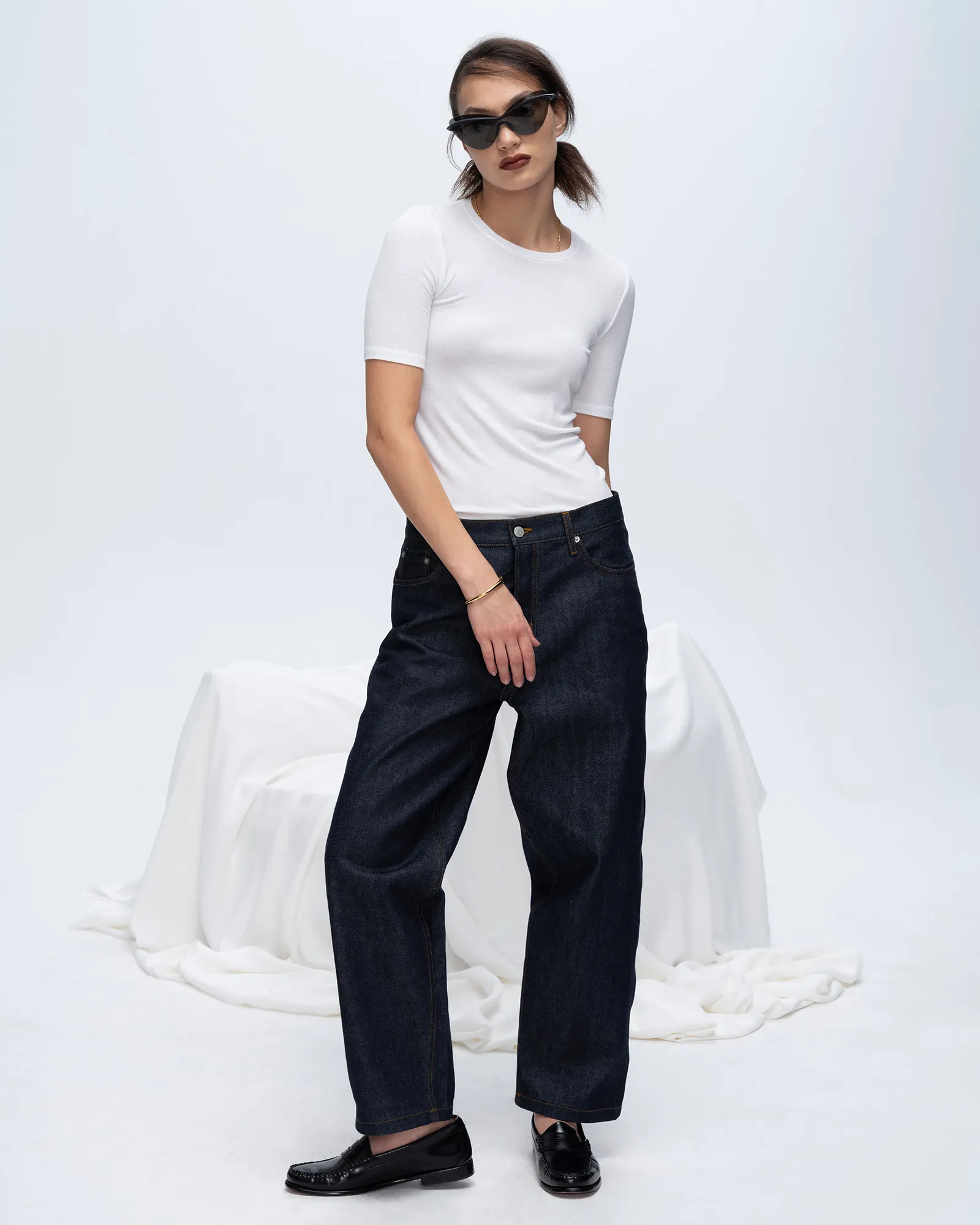 Modal Rib Short Sleeve V-Neck Tee - White office casual