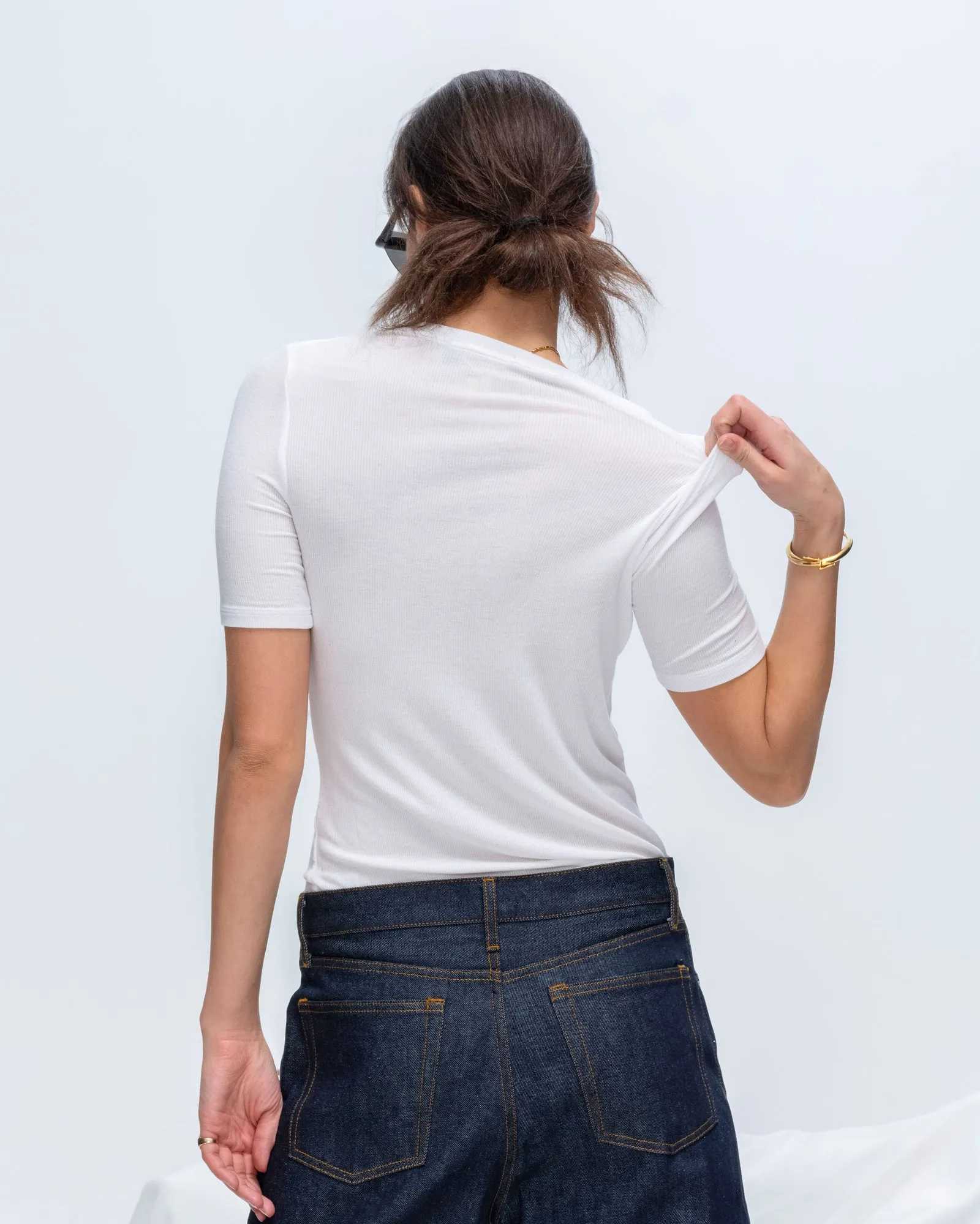 Modal Rib Short Sleeve V-Neck Tee - White energy fit