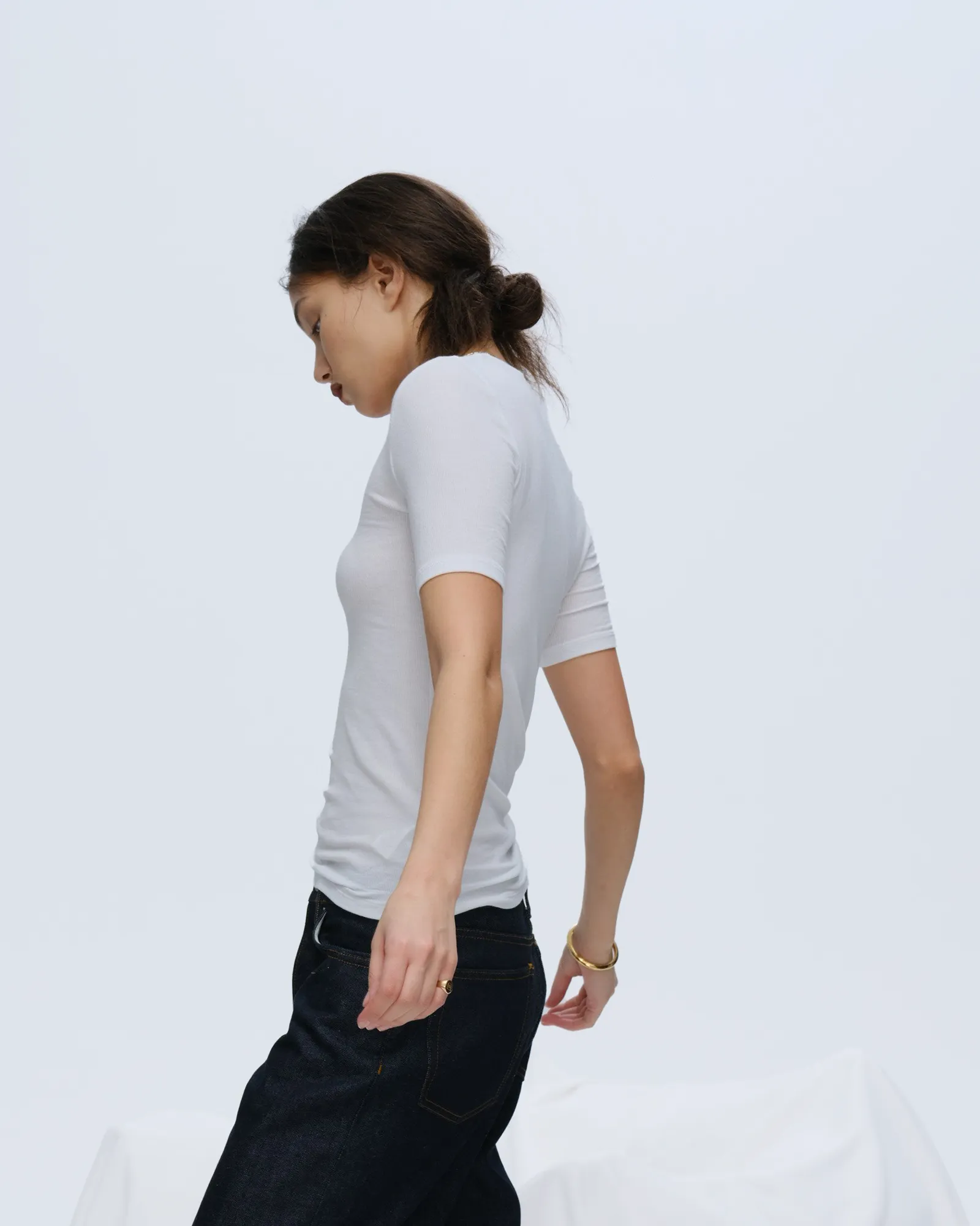 Modal Rib Short Sleeve V-Neck Tee - White fun layer