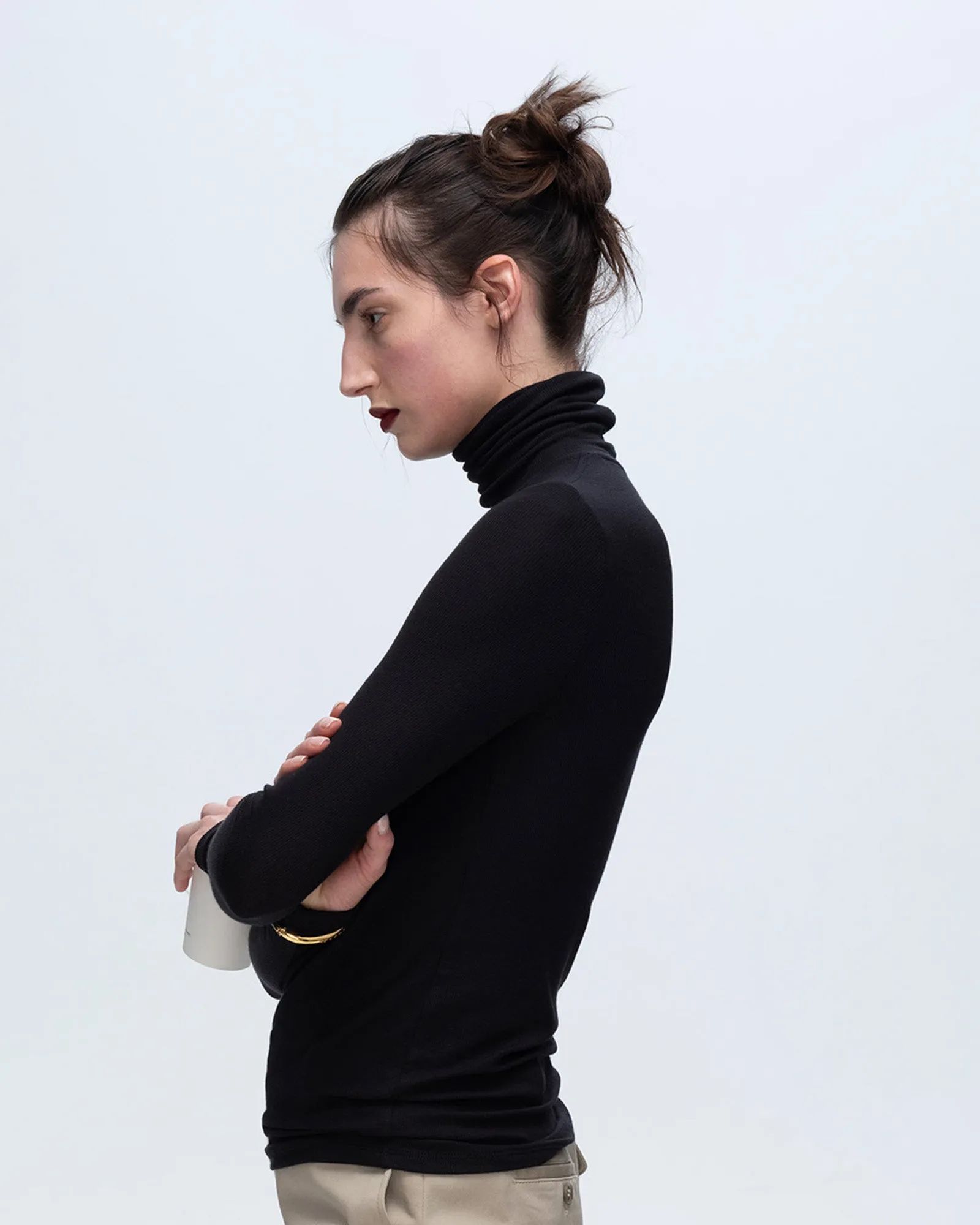 Modal Rib Turtleneck - Black go casual