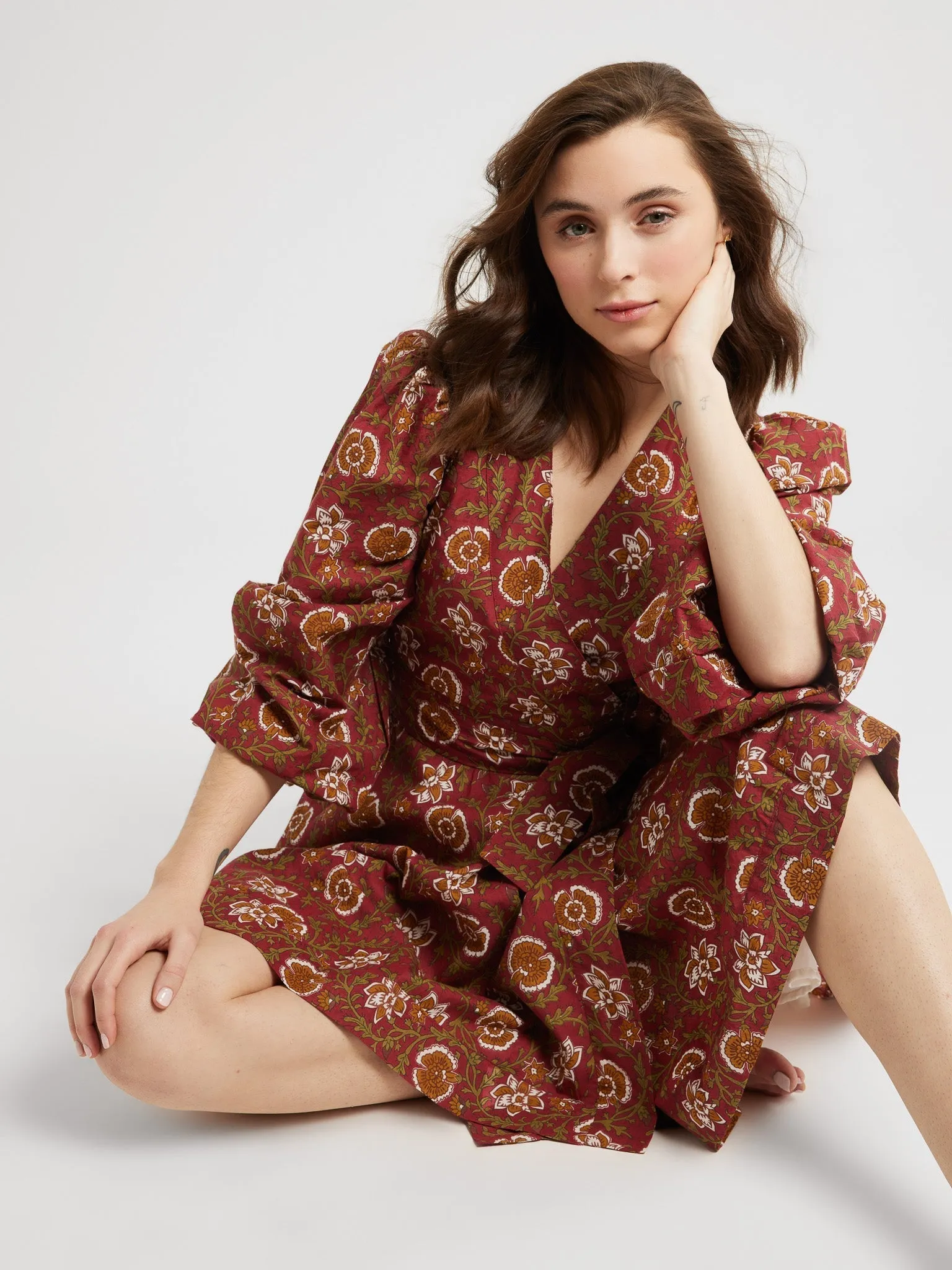 Nan Wrap Dress in Cinnabar sunny tone