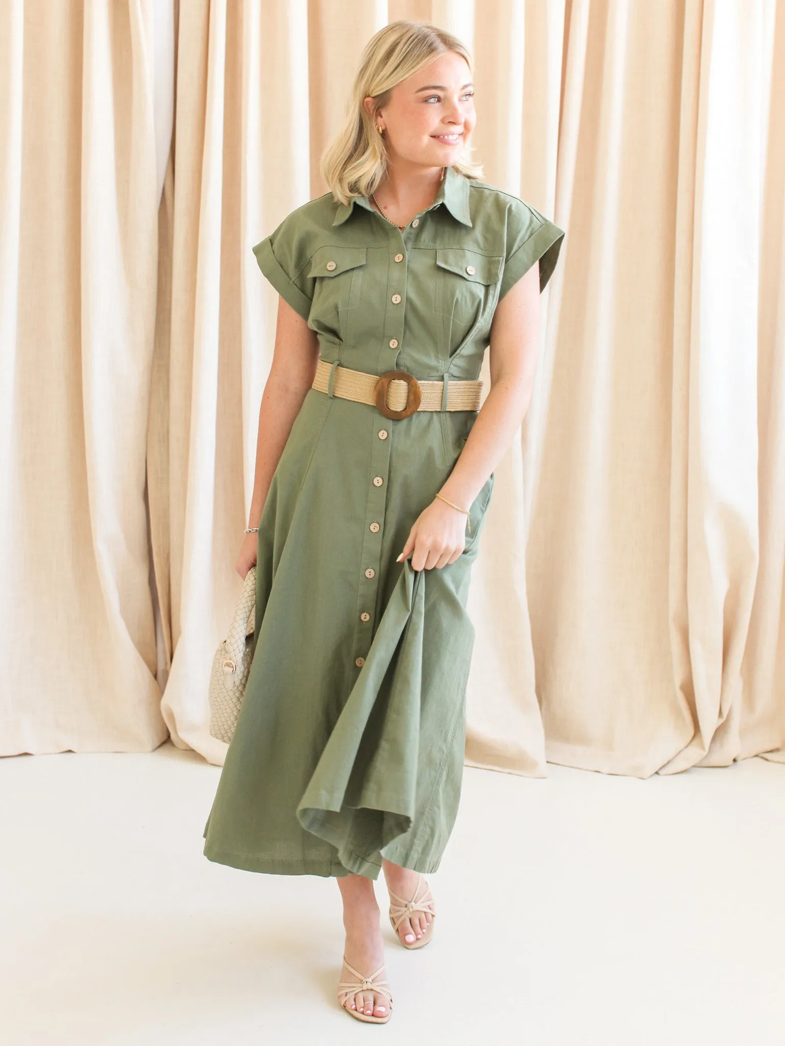 Naomi Belted Midi Dress easy chic