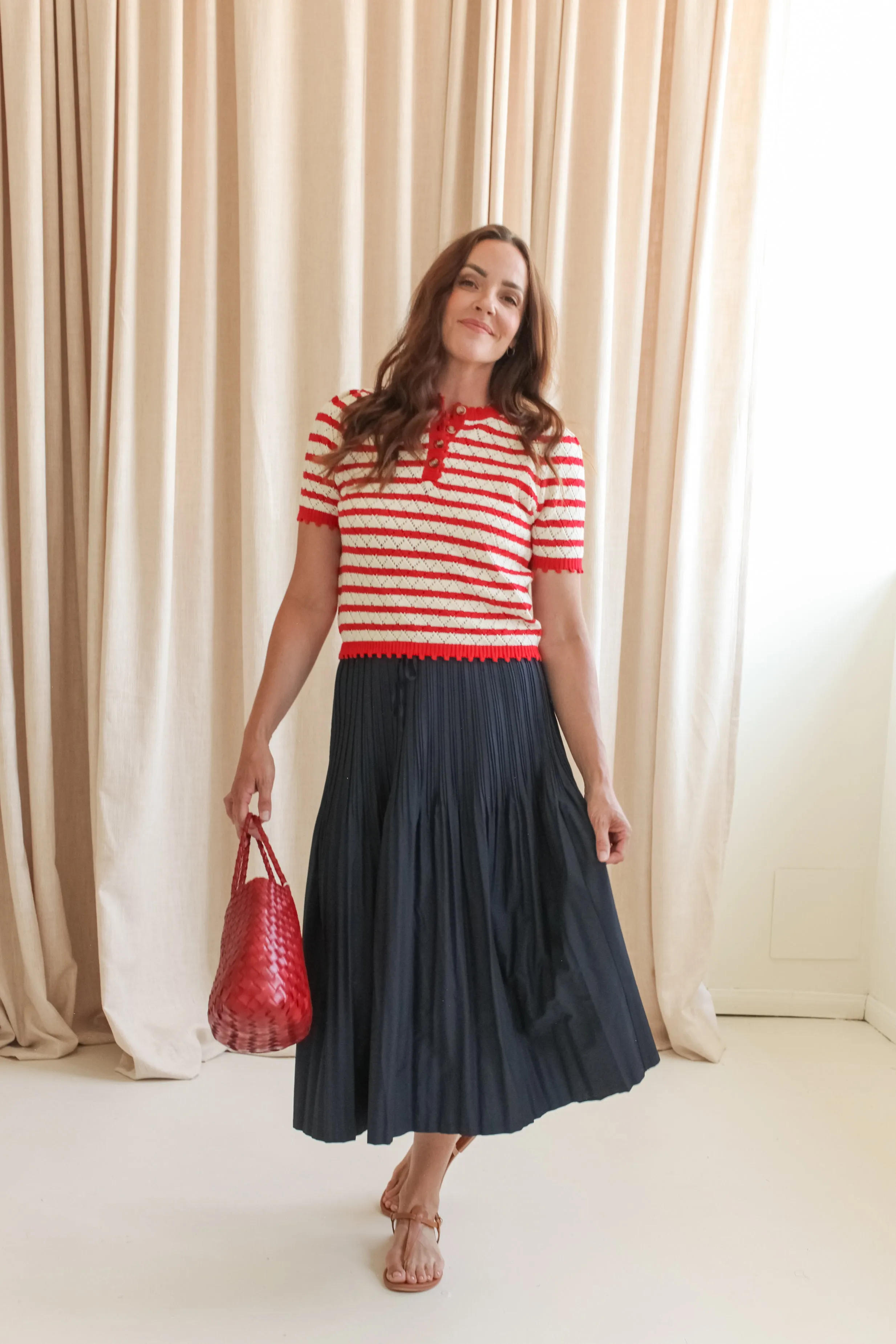 Navy Pleat Skirt fine texture