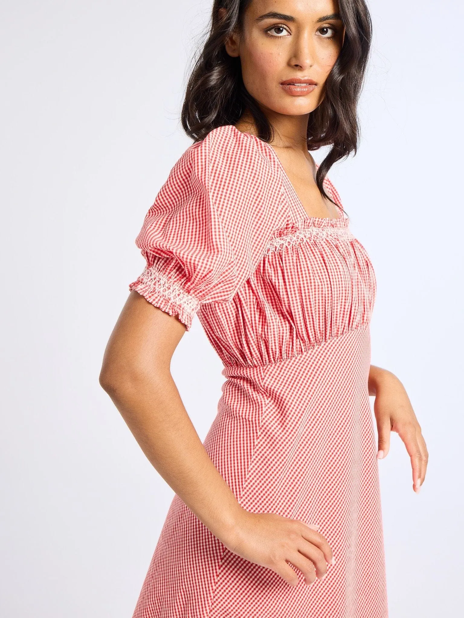 Nicolette Dress in Red Gingham soft touch