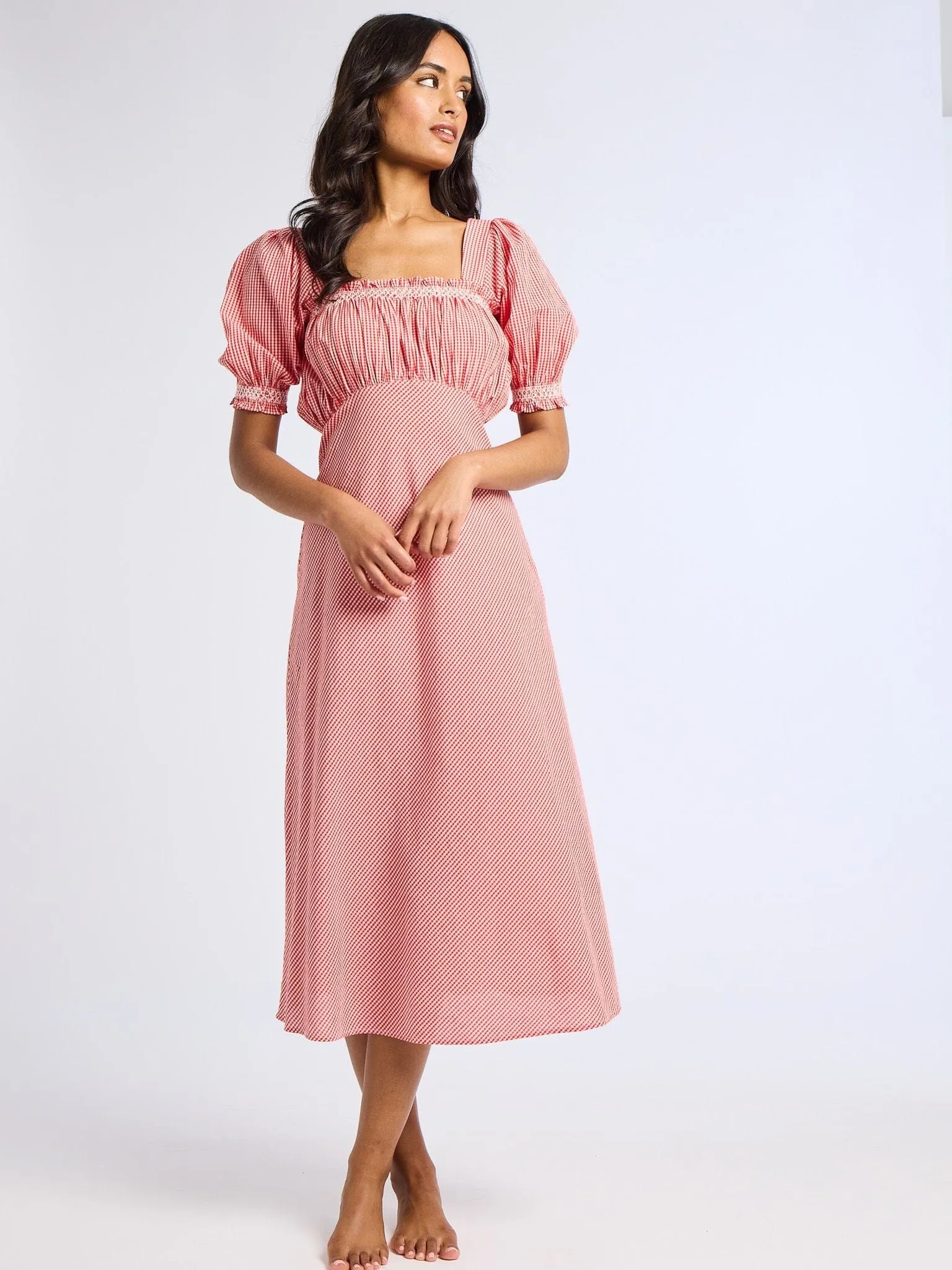 Nicolette Dress in Red Gingham muted glam