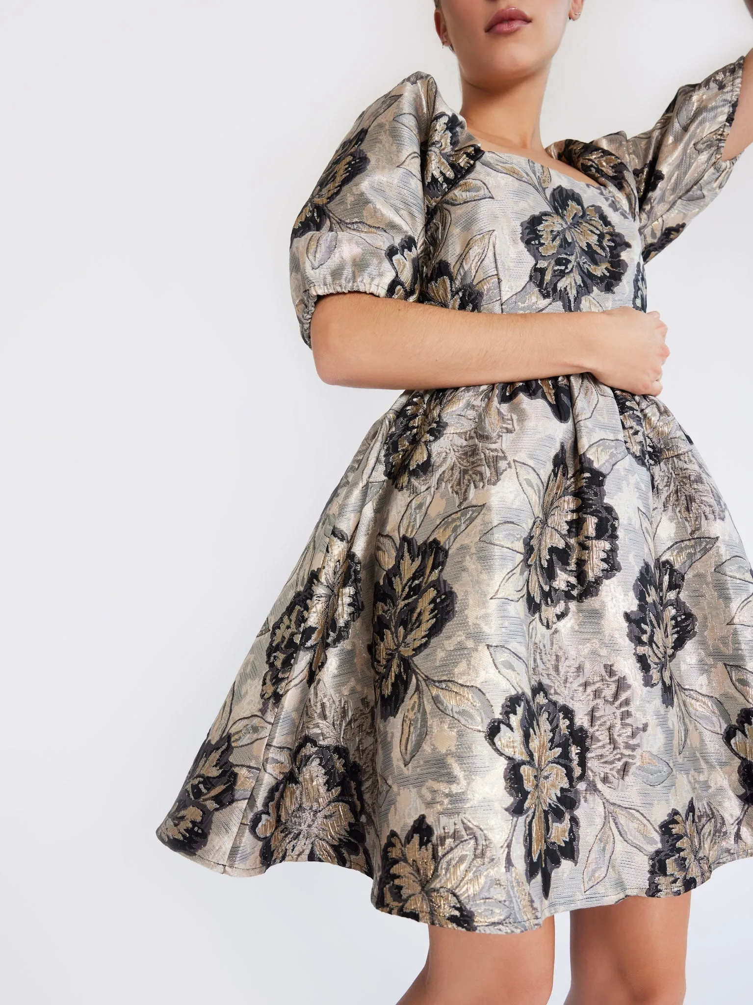 Nina Dress in Black Brocade natural style