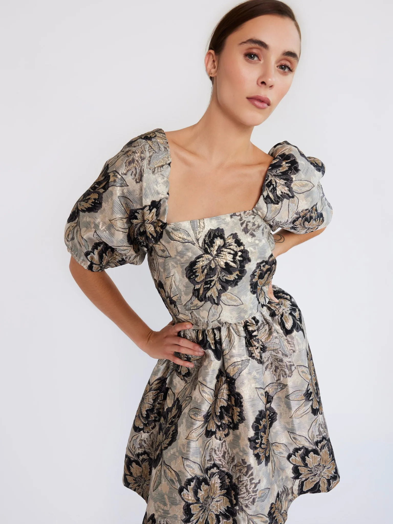 Nina Dress in Black Brocade timeless shine