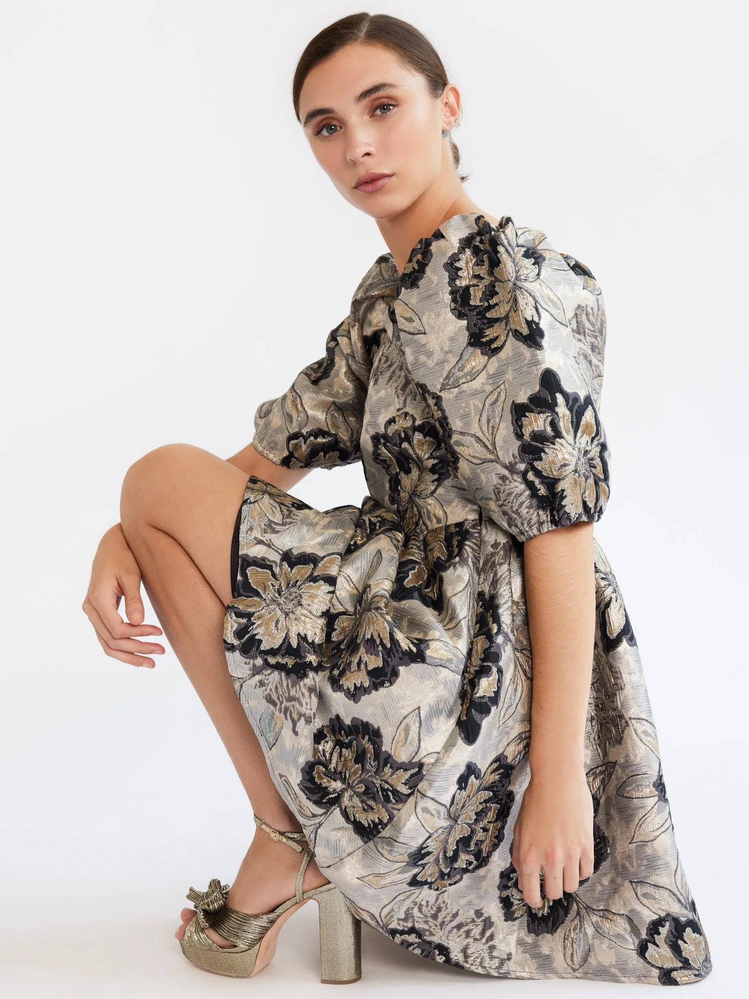 Nina Dress in Black Brocade city style