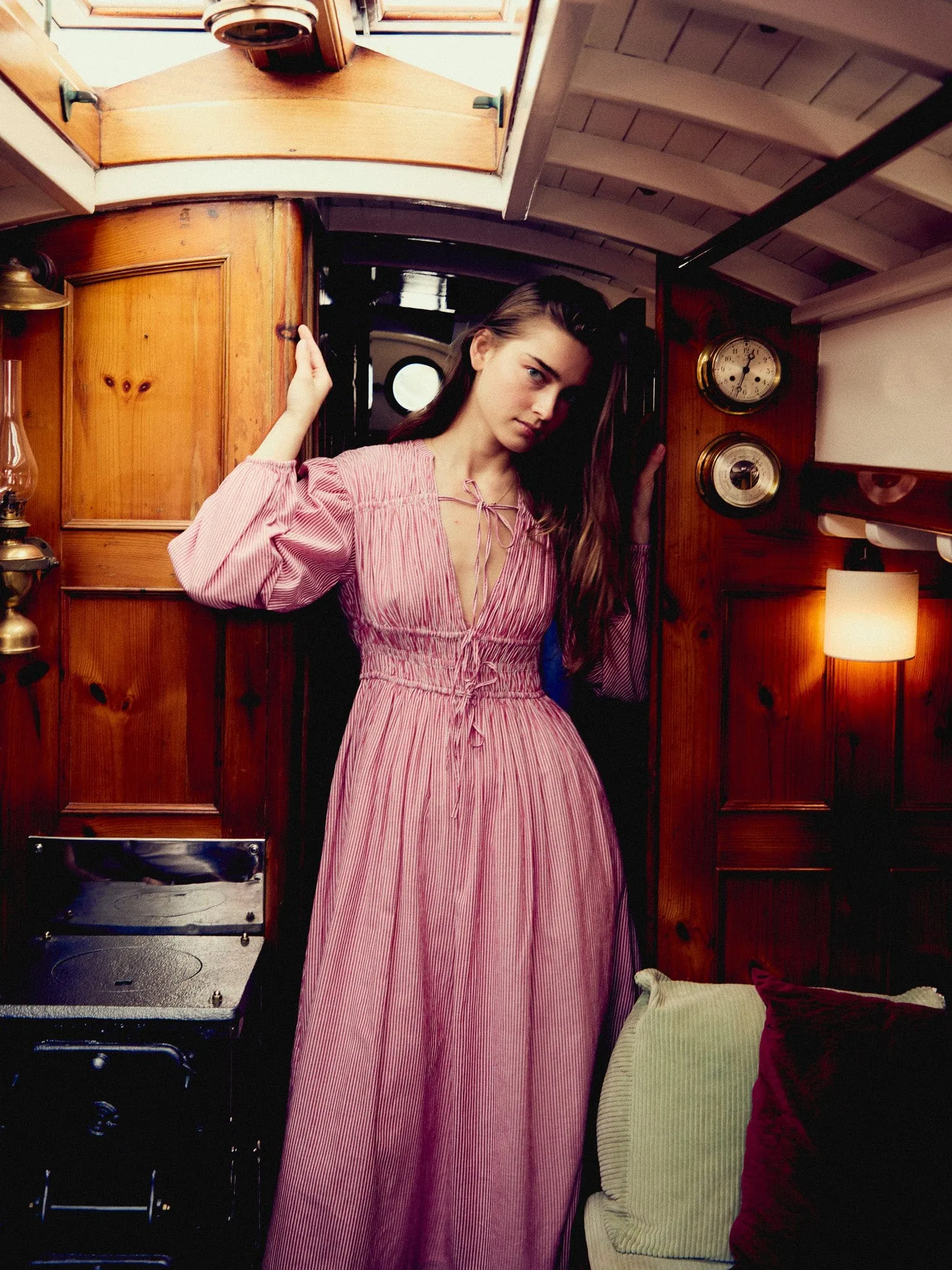 Nora Dress in Tango Stripe low effort