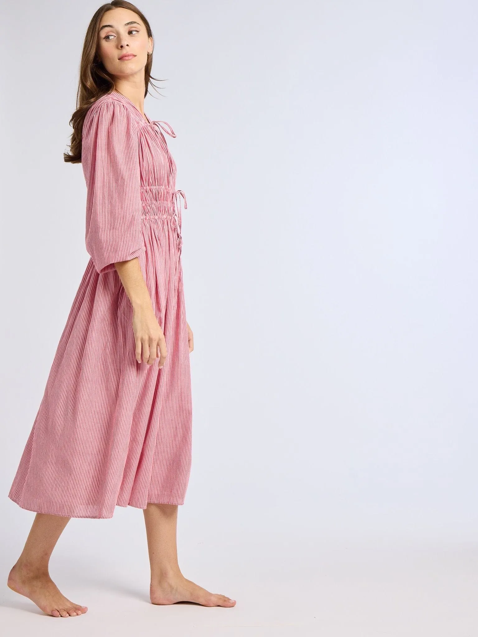 Nora Dress in Tango Stripe lighthearted tone