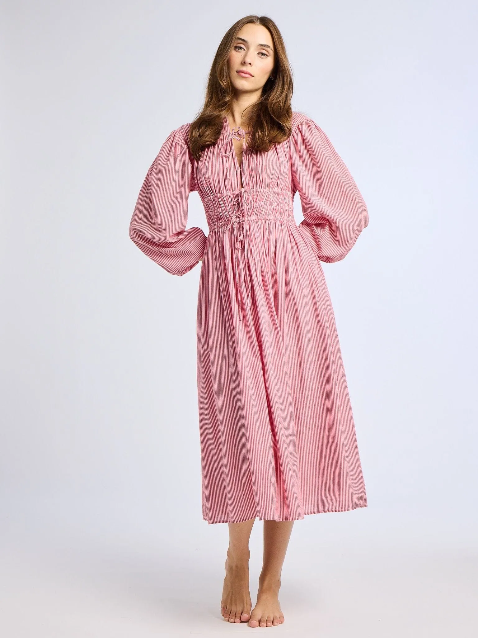 Nora Dress in Tango Stripe airy pick