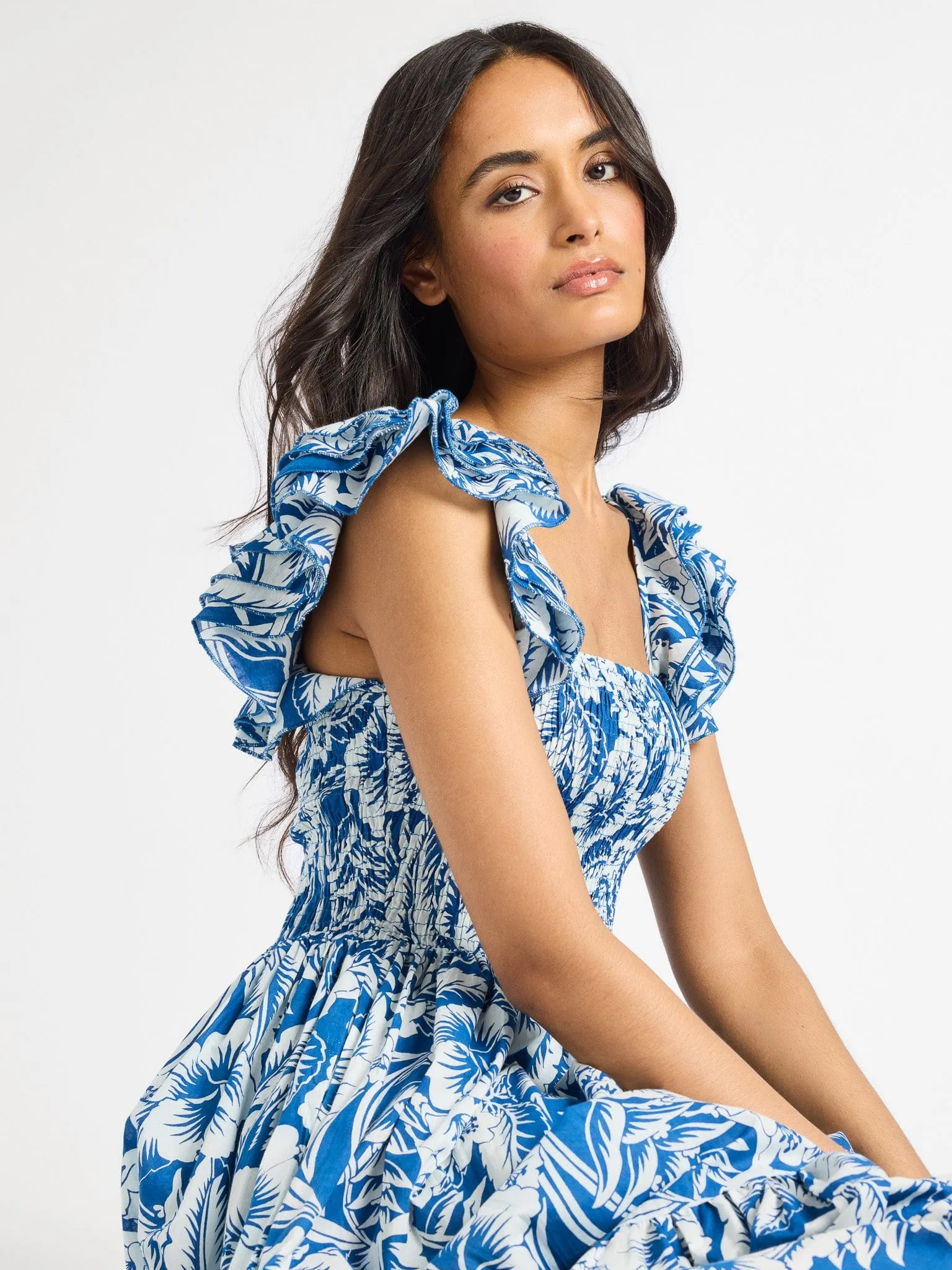 Olympia Dress in Blue Hibiscus classic vibe