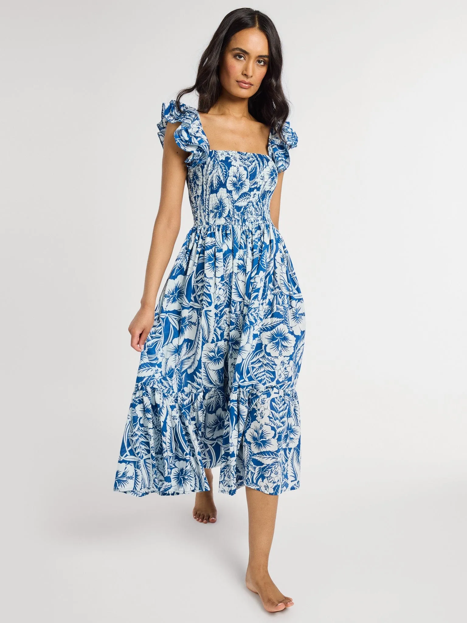 Olympia Dress in Blue Hibiscus office wear