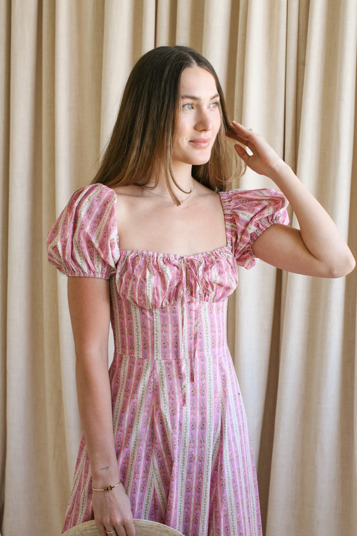 Paige Puff Sleeve Midi Dress vintage feel