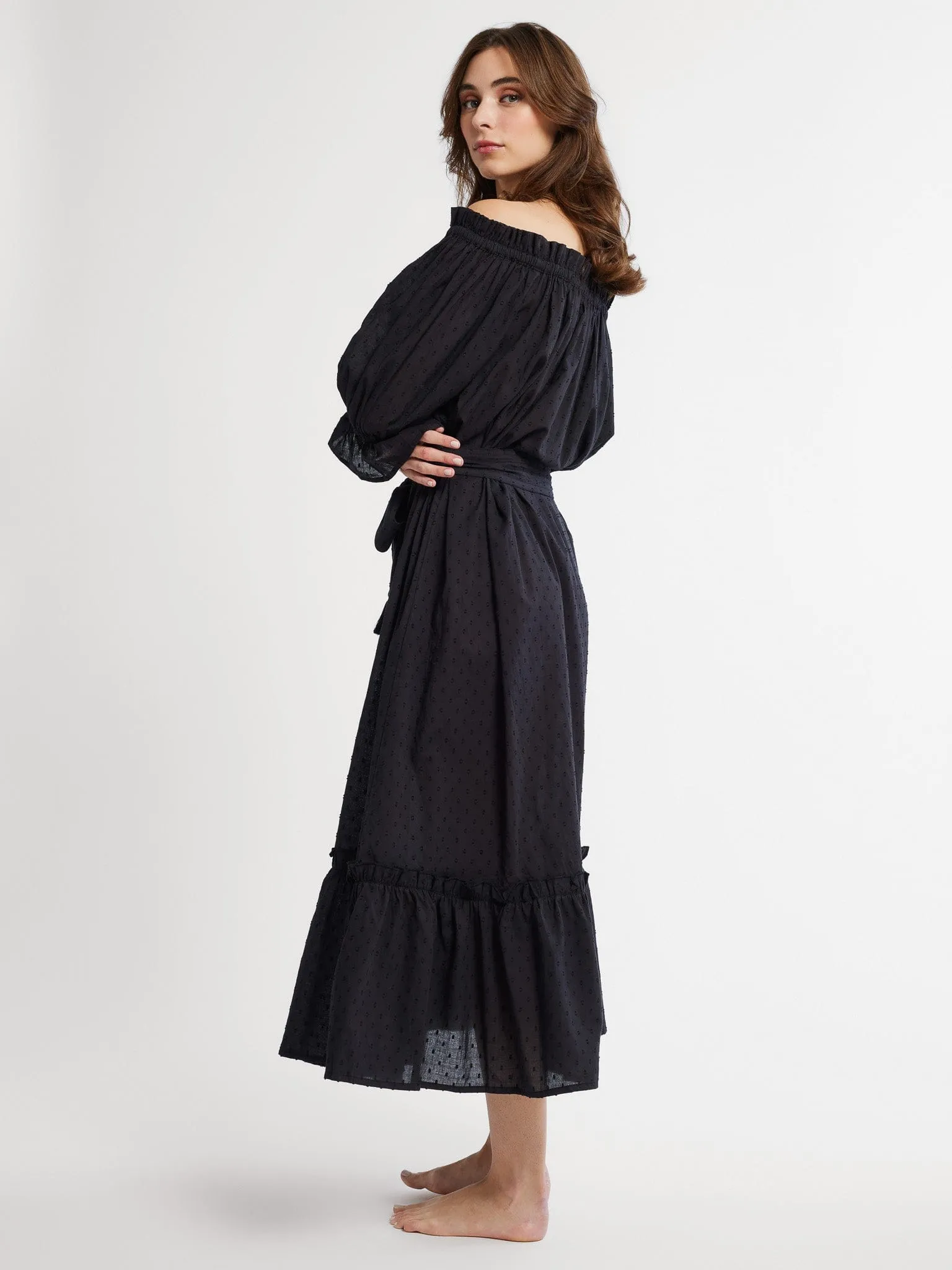 Paloma Dress in Black Swiss Dot sunset walk