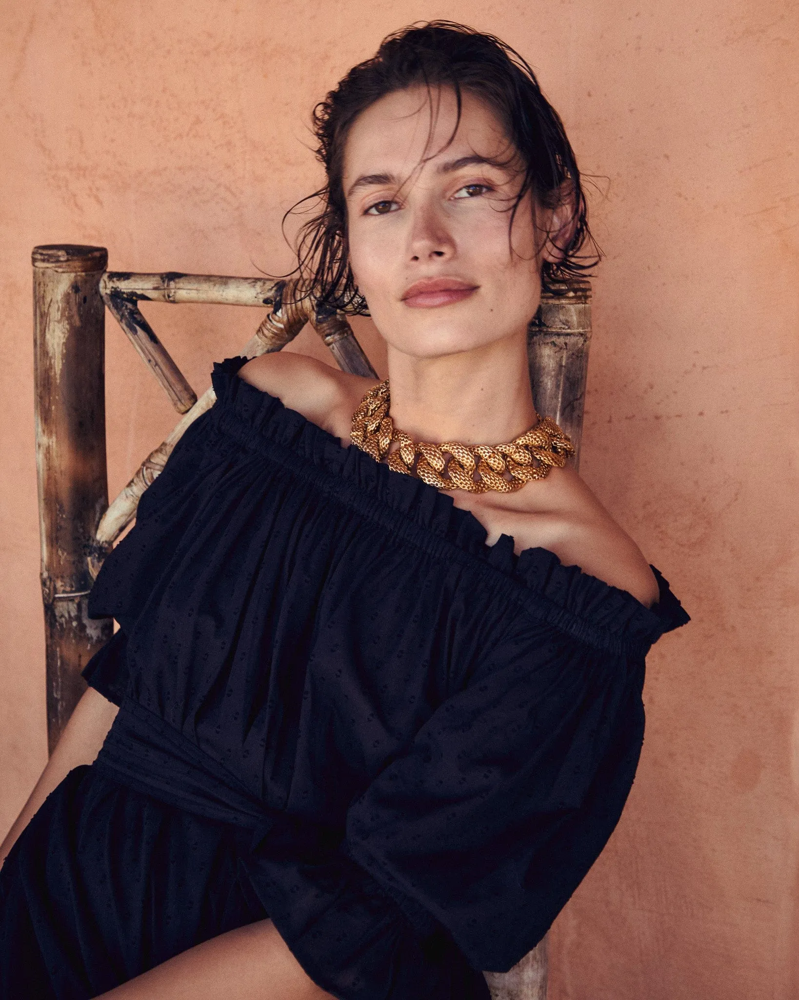 Paloma Dress in Black Swiss Dot brunch look