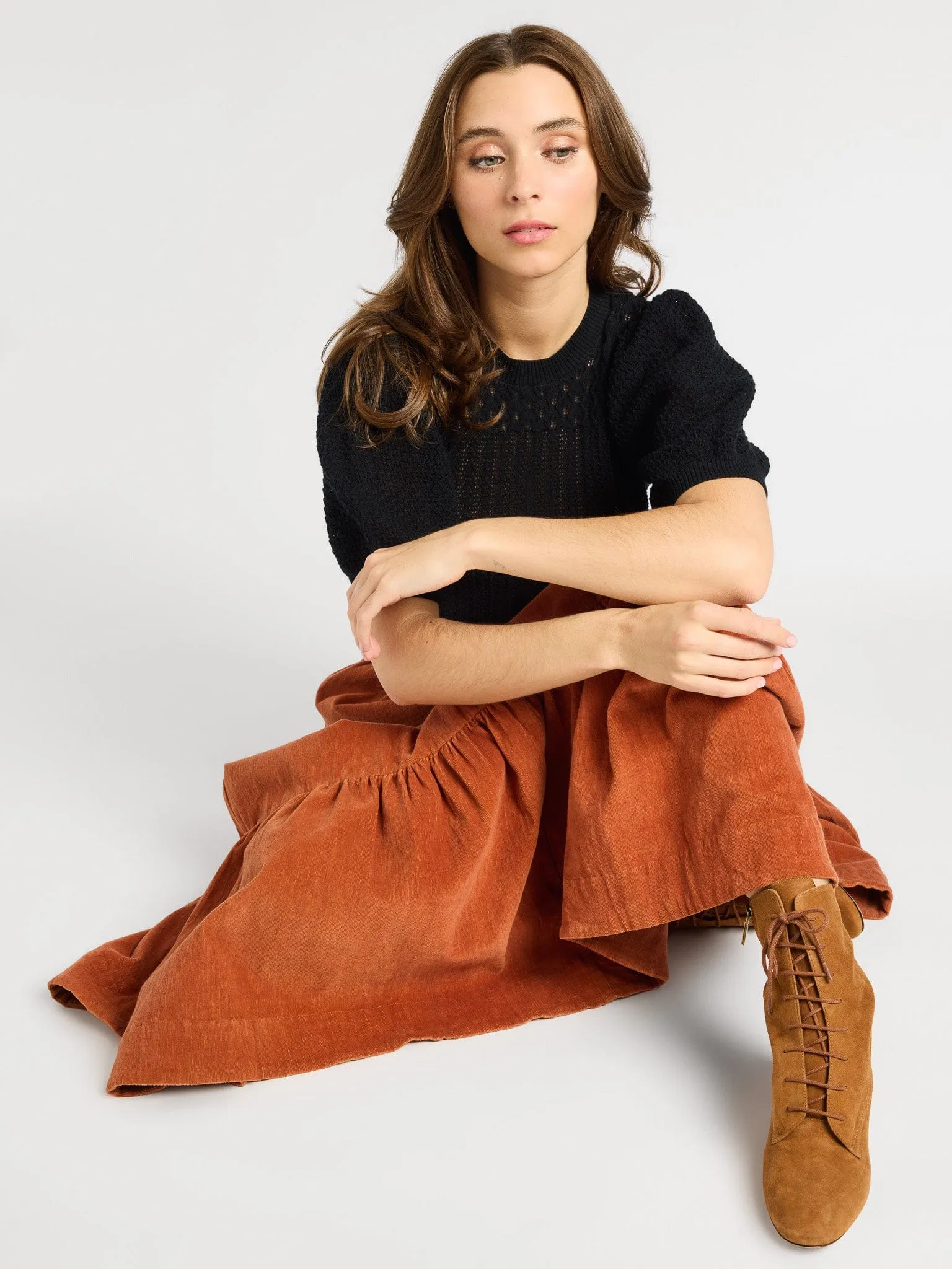 Paola Skirt in Cinnamon Cord style icon